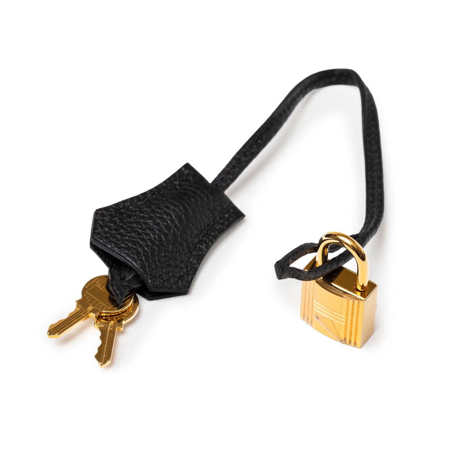 Black Togo leather key holder with gold keys and matching gold hardware lock for Hermès Birkin 35 Black Togo Gold Hardware