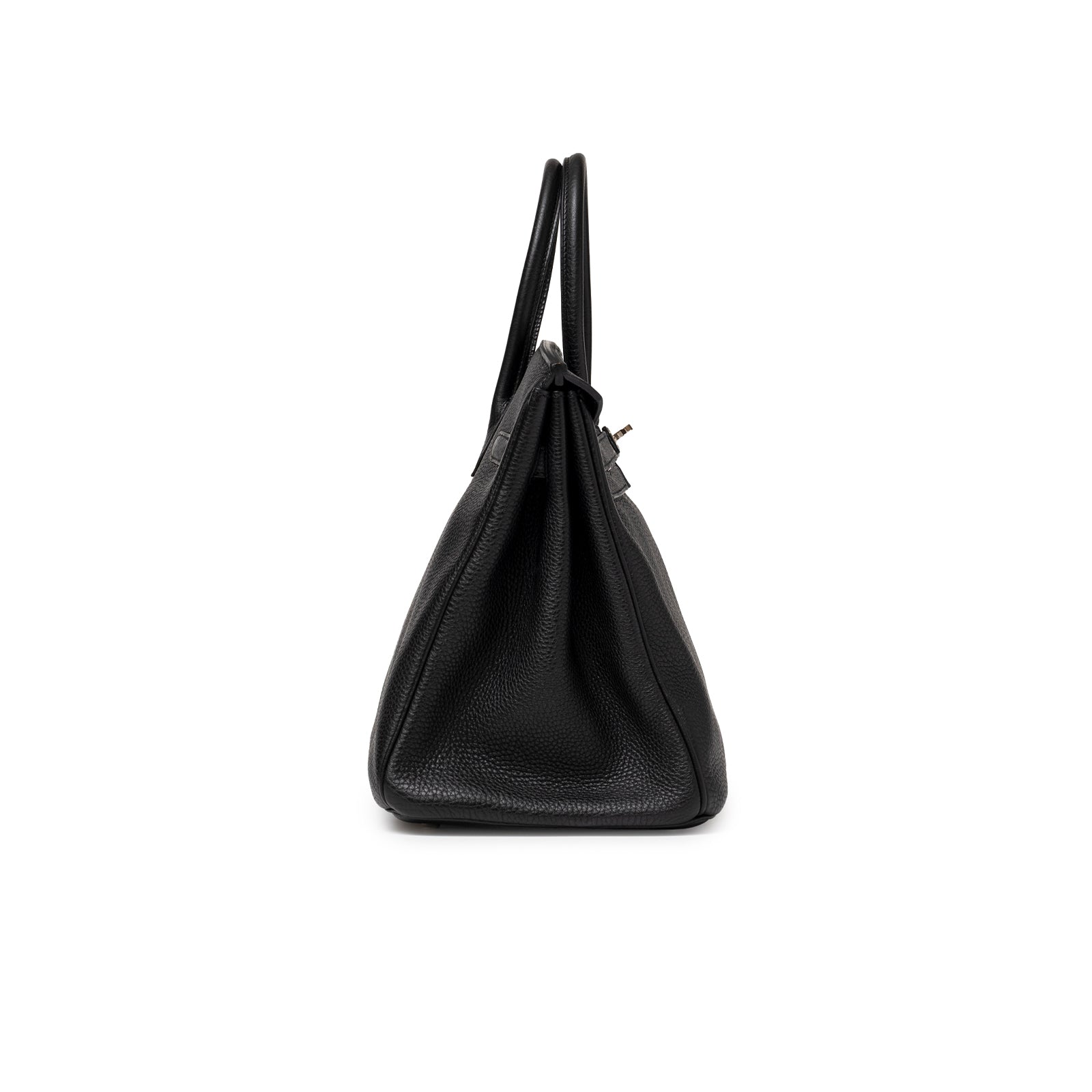 Side view of Hermès Birkin 35 Black Togo Palladium Hardware showing supple leather and slim handles