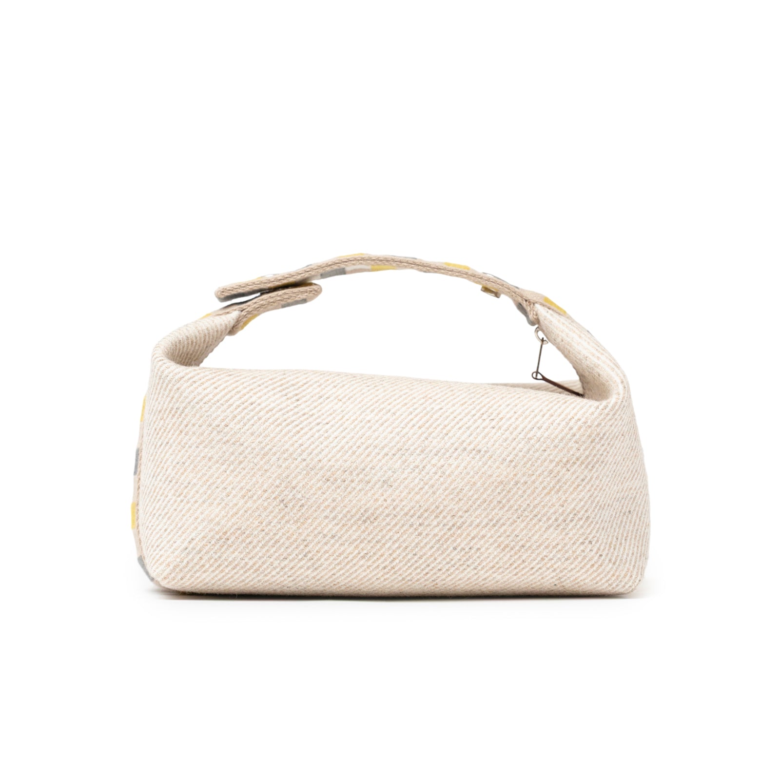 Back view of Hermès Bride-a-Brac au Carre Case Small Model Seigle in textured beige fabric