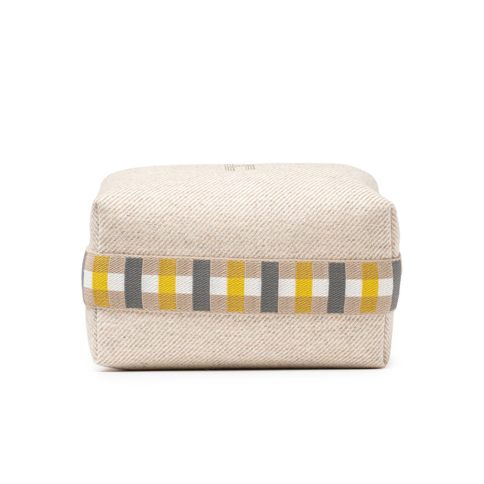 Bottom view of Hermès Bride-a-Brac au Carre Case Small Model Seigle with patterned strap and beige fabric