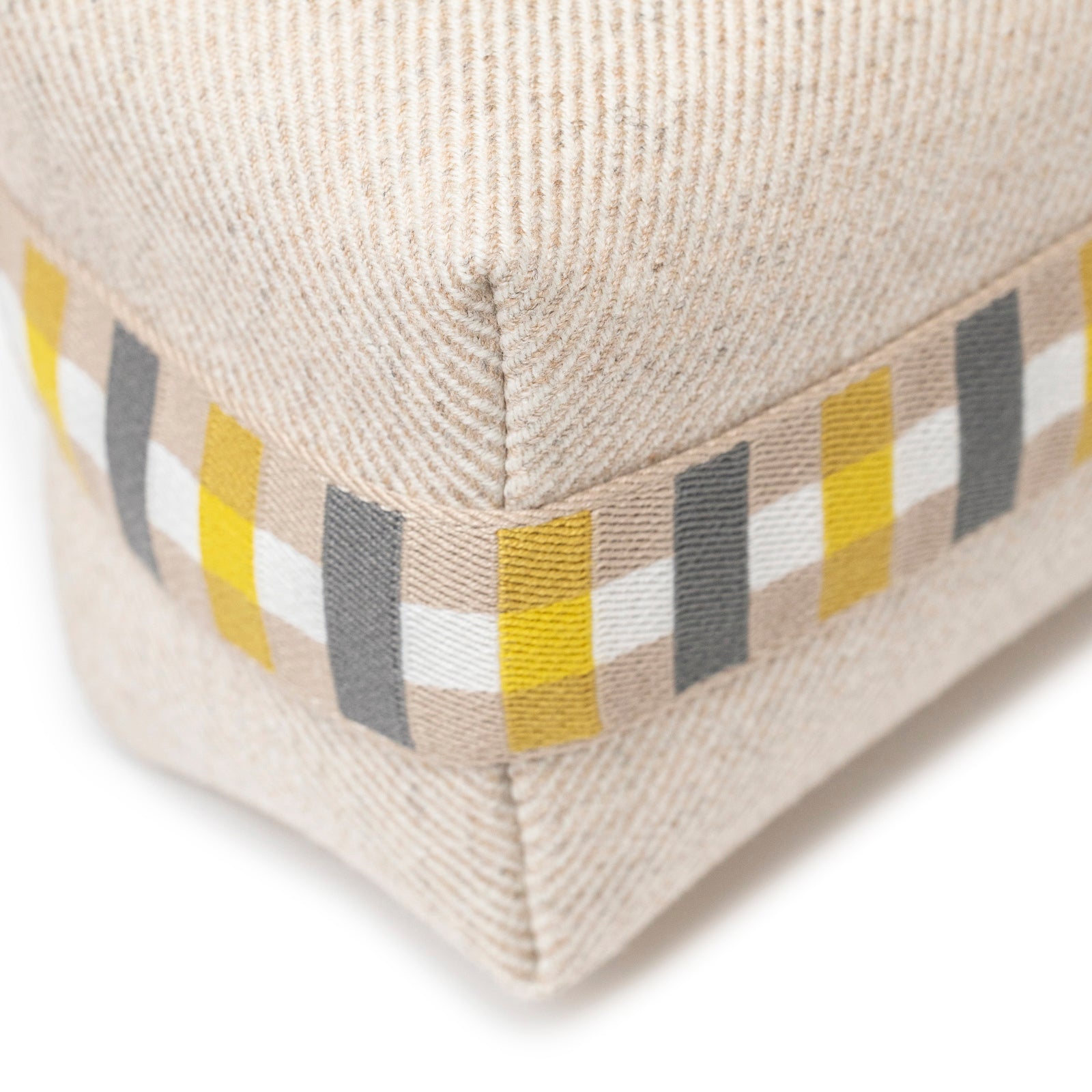 Close-up of corner stitching and striped fabric detail on Hermès Bride-a-Brac au Carre Case Small Model Seigle