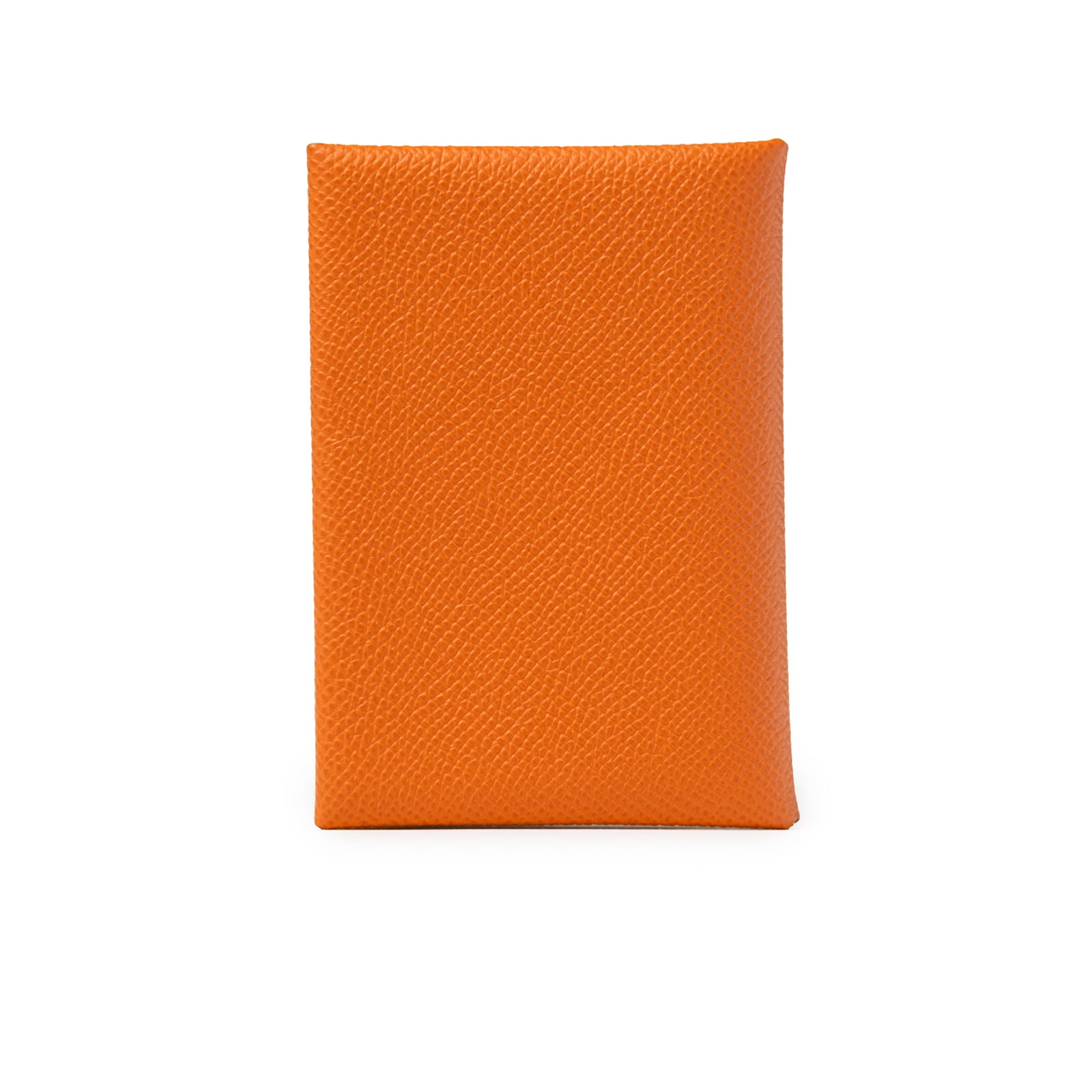 Back view of Hermès Calvi Duo Compact Verso Card Holder Orange Lime Epsom Palladium Hardware
