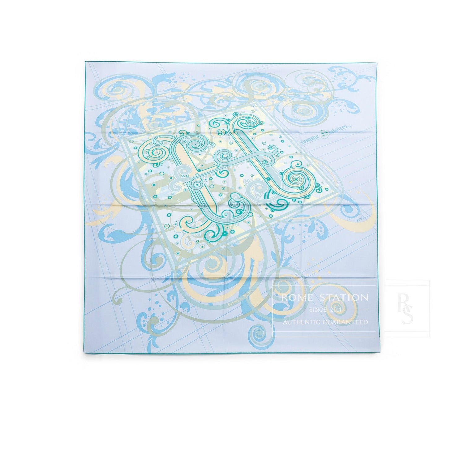 Hermès Carre Scarf 90 H Comme Histoires Ciel/Canard/Vanille - Front