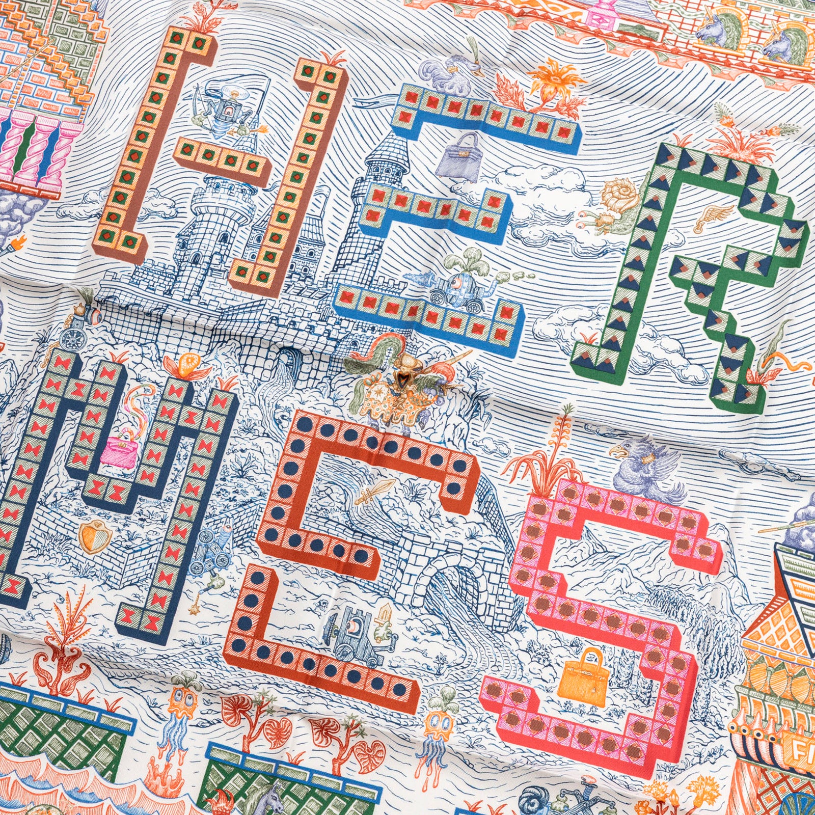 Hermès Carre 90 Super Silk Quest Blue Roy Rose Multicolor | Rome