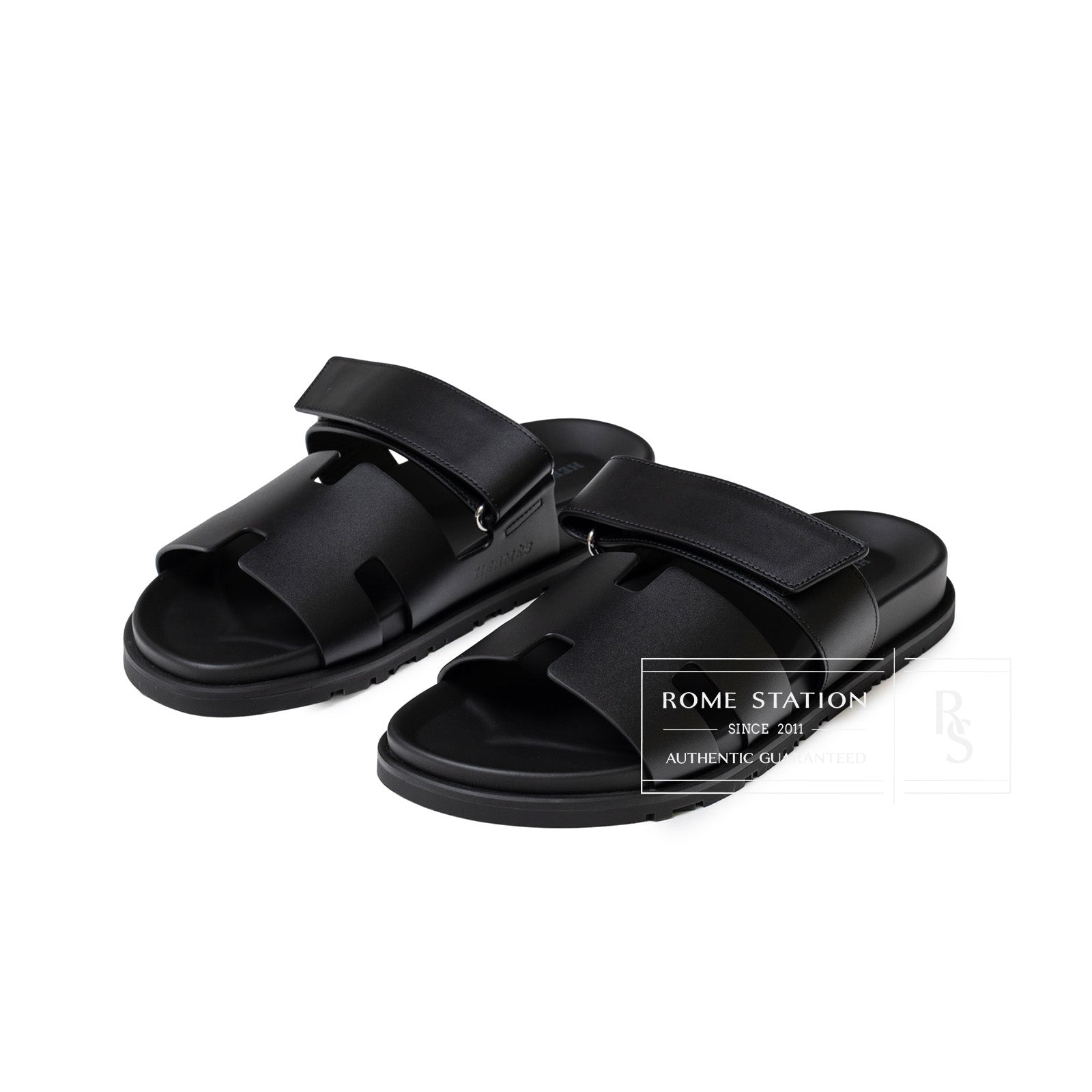 Hermès Chypre Sandal Men's Black Calf 40.5 - Front