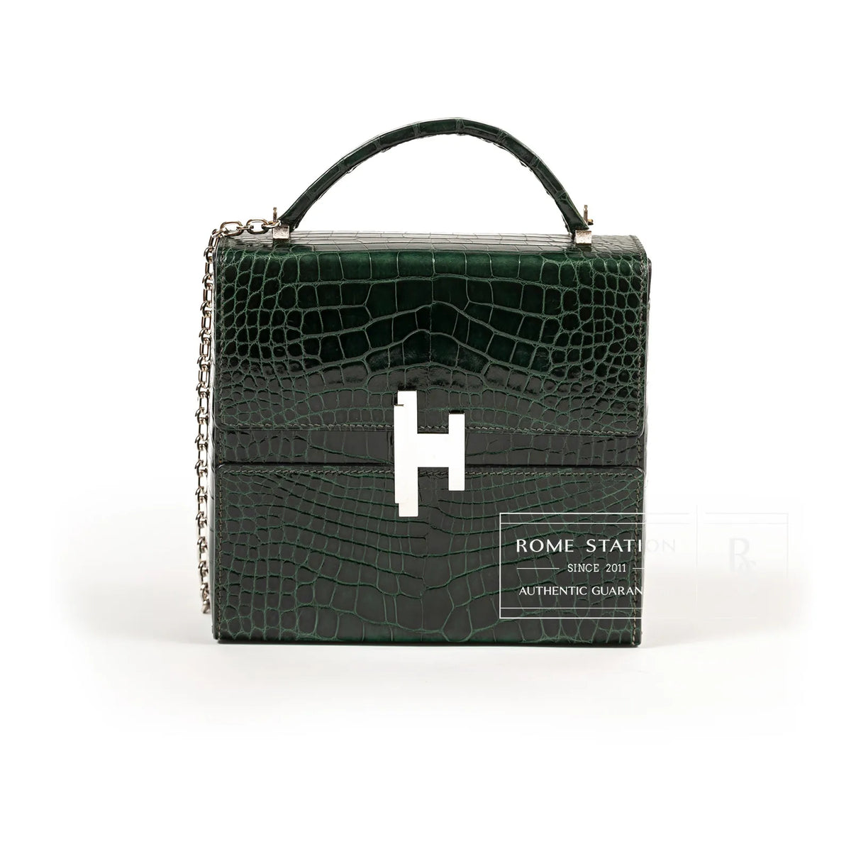Hermès Cinhetic 18 in Vert Foncé Alligator Crocodile with Hermès Cinhetic 18 in Vert Foncé Alligator Crocodile with
