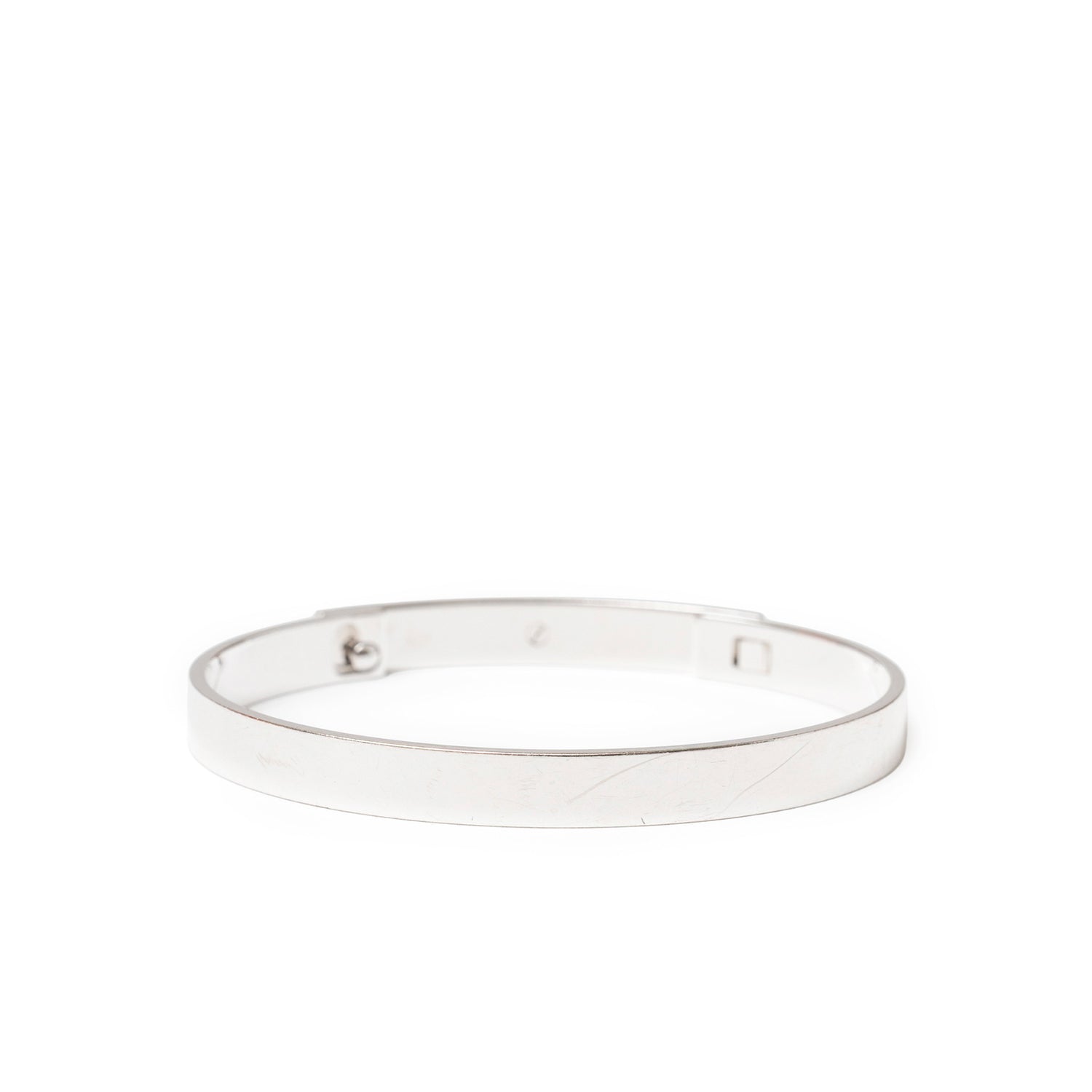 Back view of Hermès Collier de Chien Bracelet Small Model 18K White Gold Pink Sapphire with smooth finish