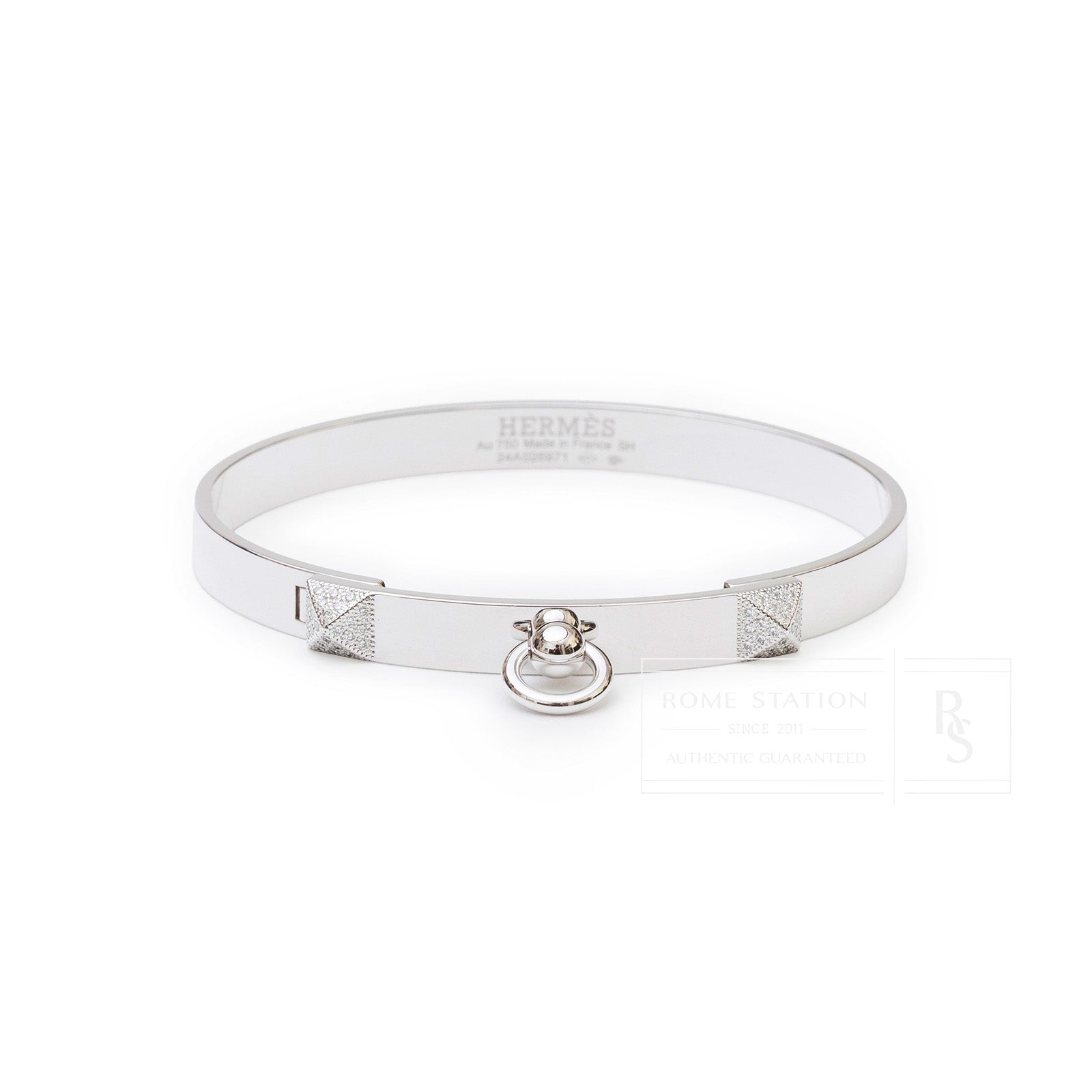 Hermès Collier De Chien Diamond Bracelet Small Model White Gold Au750 - Front