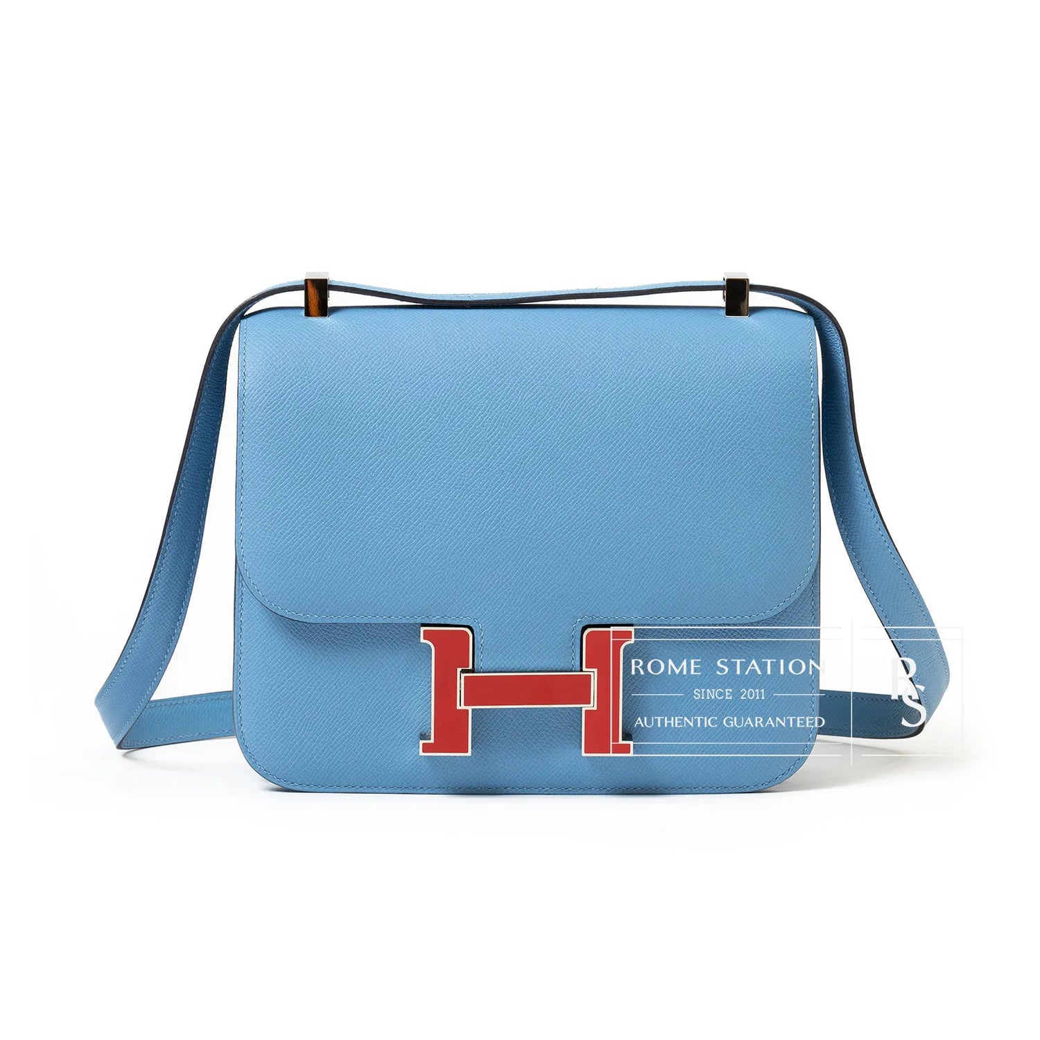 Hermès Constance 24 Blue Du Nord Epsom Rouge Enamel Hardware