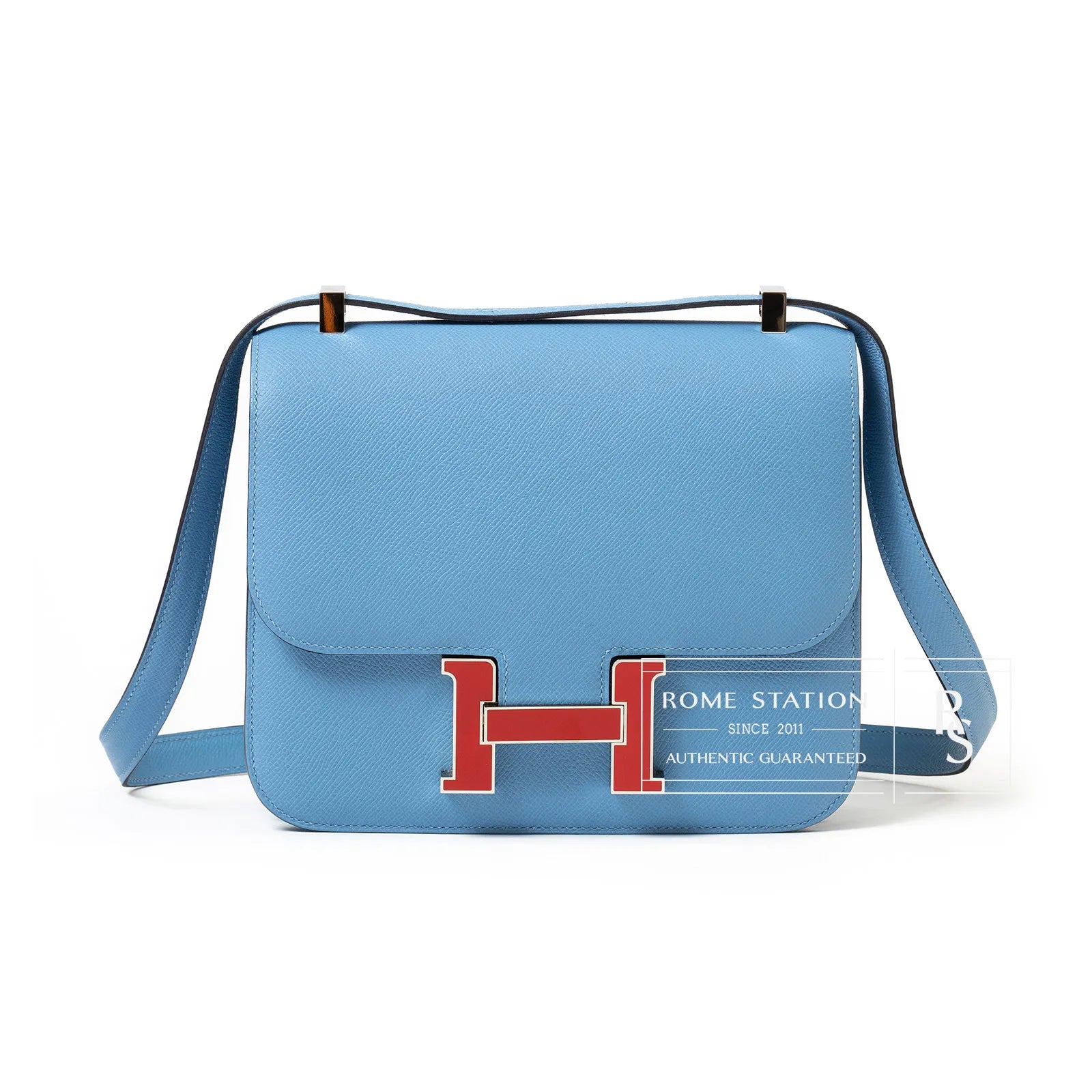 Hermès Constance 24 Blue Du Nord Epsom Rouge Enamel Hardware