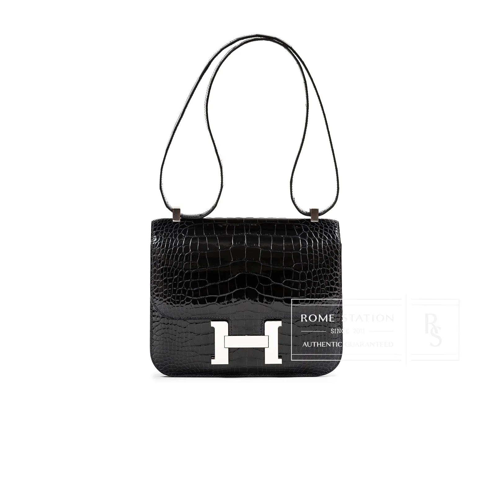 Hermès Constance 24 Bleu Marine Shiny Alligator Palladium Hardware