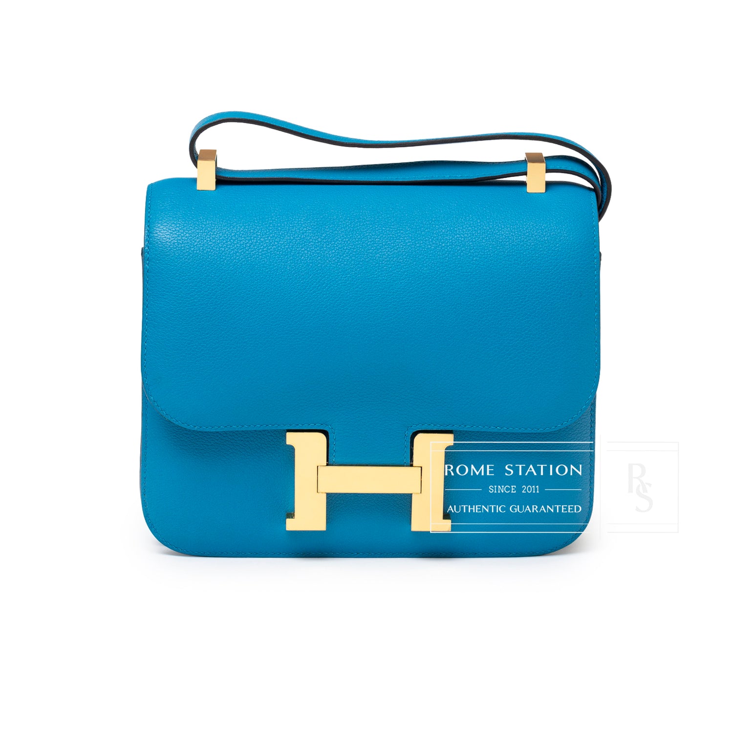 Hermès Constance 24 Blue Zanzibar Evercolor Gold Hardware front view