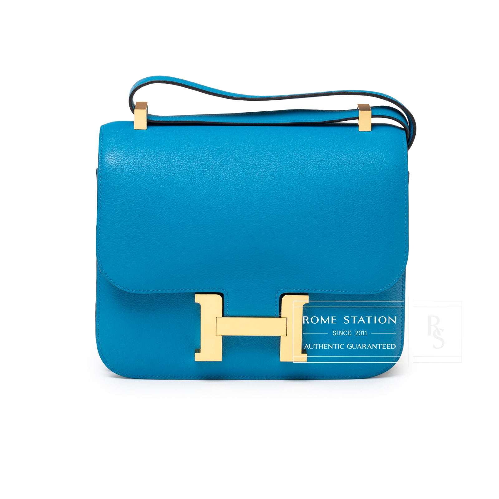 Hermès Constance 24 Blue Zanzibar Evercolor Gold Hardware front view