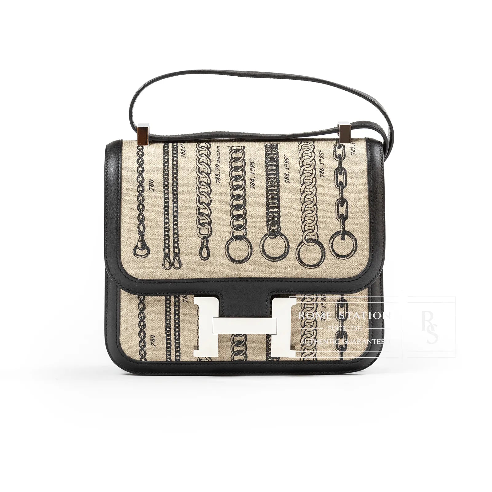 Hermès Constance 24 De Camp Dechaine Toile Black Swift Palladium Hardware