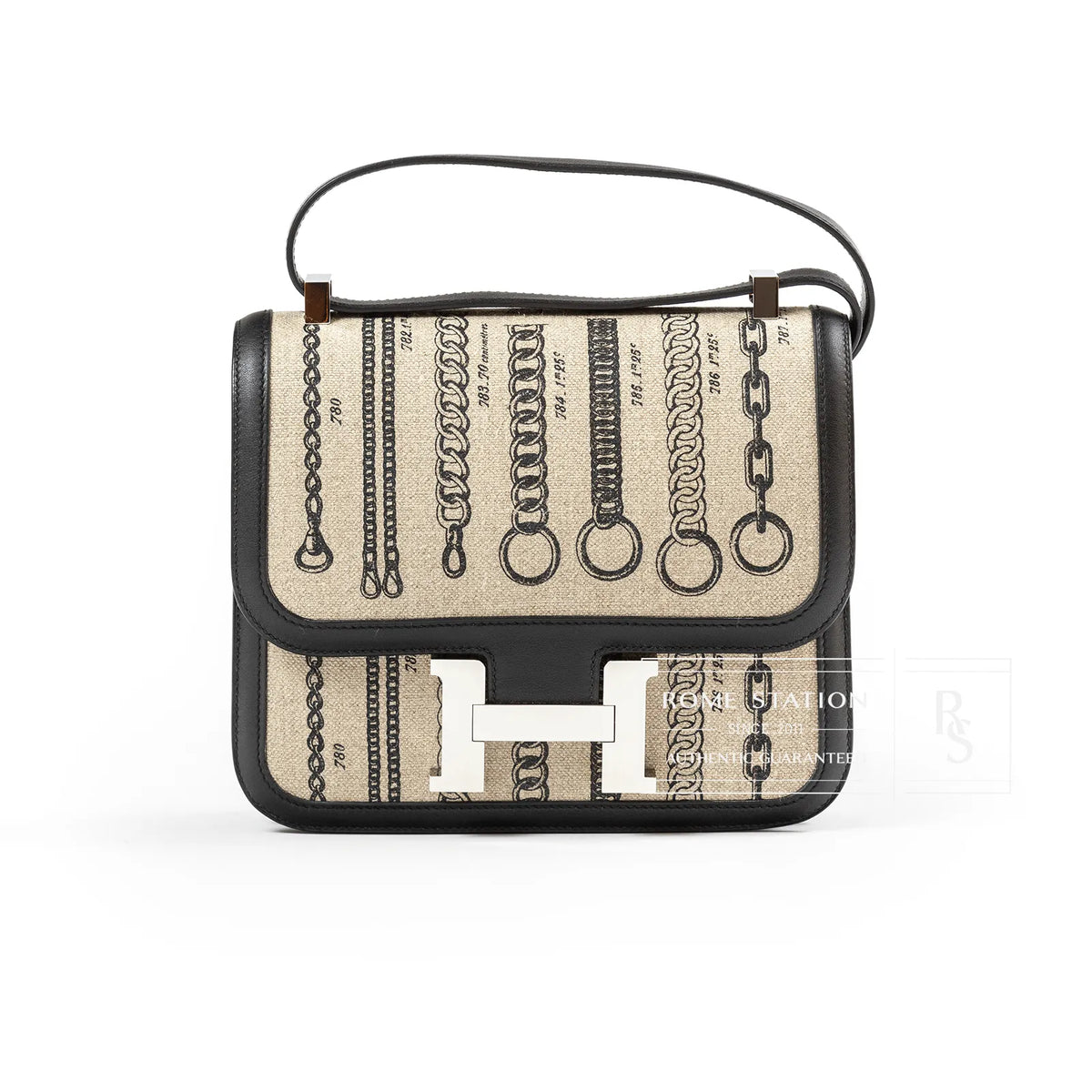 Hermès Constance 24 De Camp Dechaine Toile & Black Swift - Palladium Hermès Constance 24 De Camp Dechaine Toile & Black Swift - Palladium