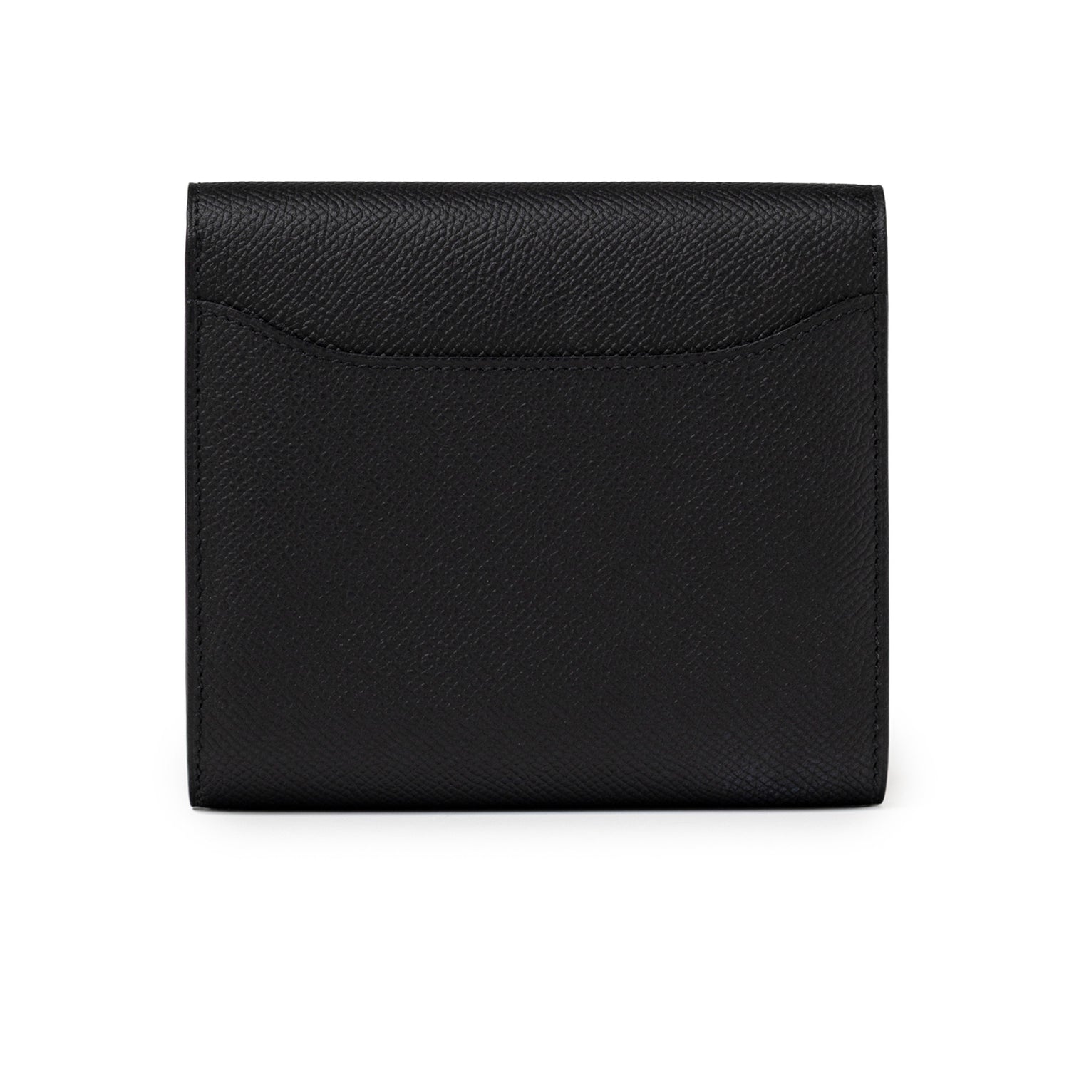 Back view of Hermès Constance Compact Wallet Black Epsom Palladium Hardware with textured leather surface