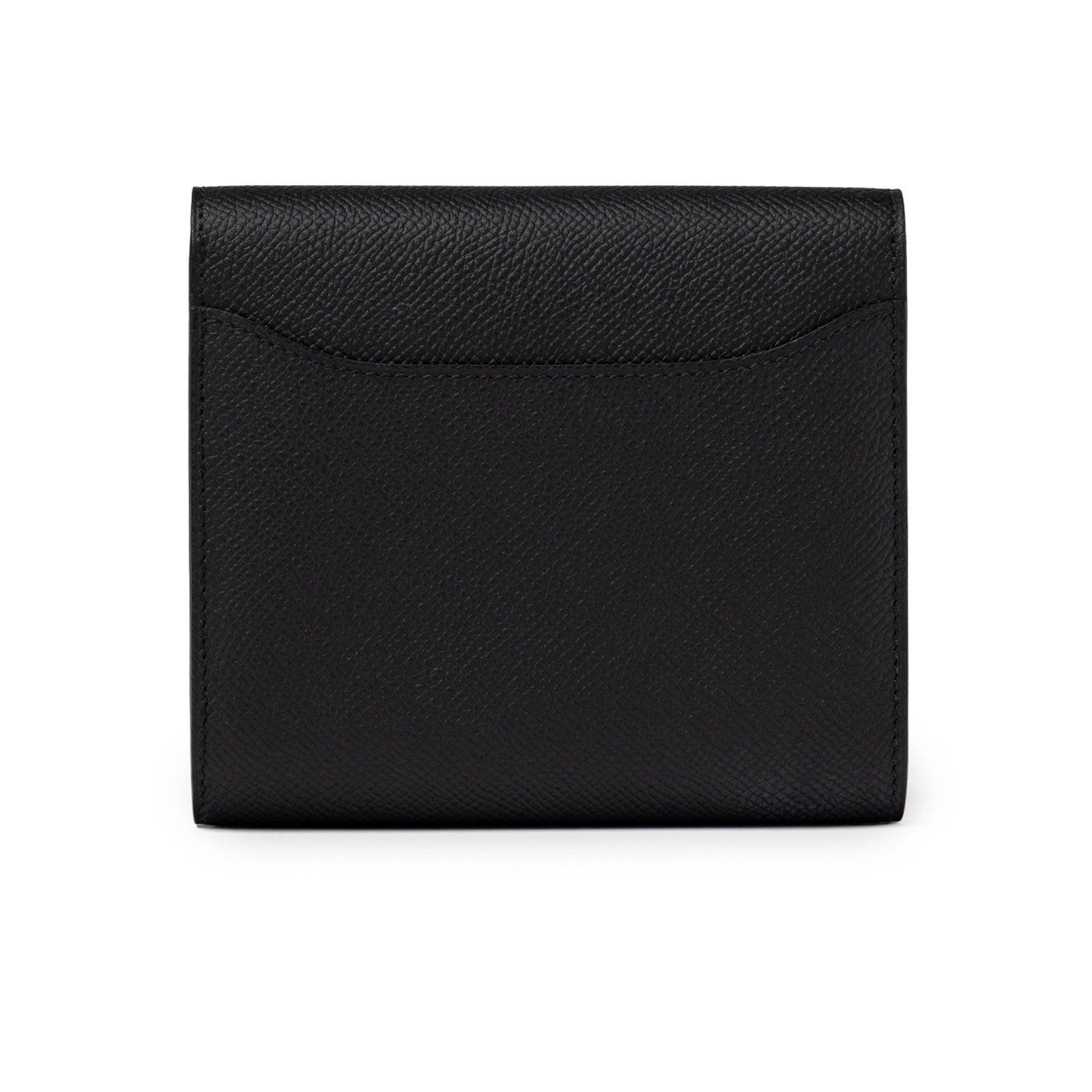 Back view of Hermès Constance Compact Wallet Black Epsom Palladium Hardware with textured leather surface