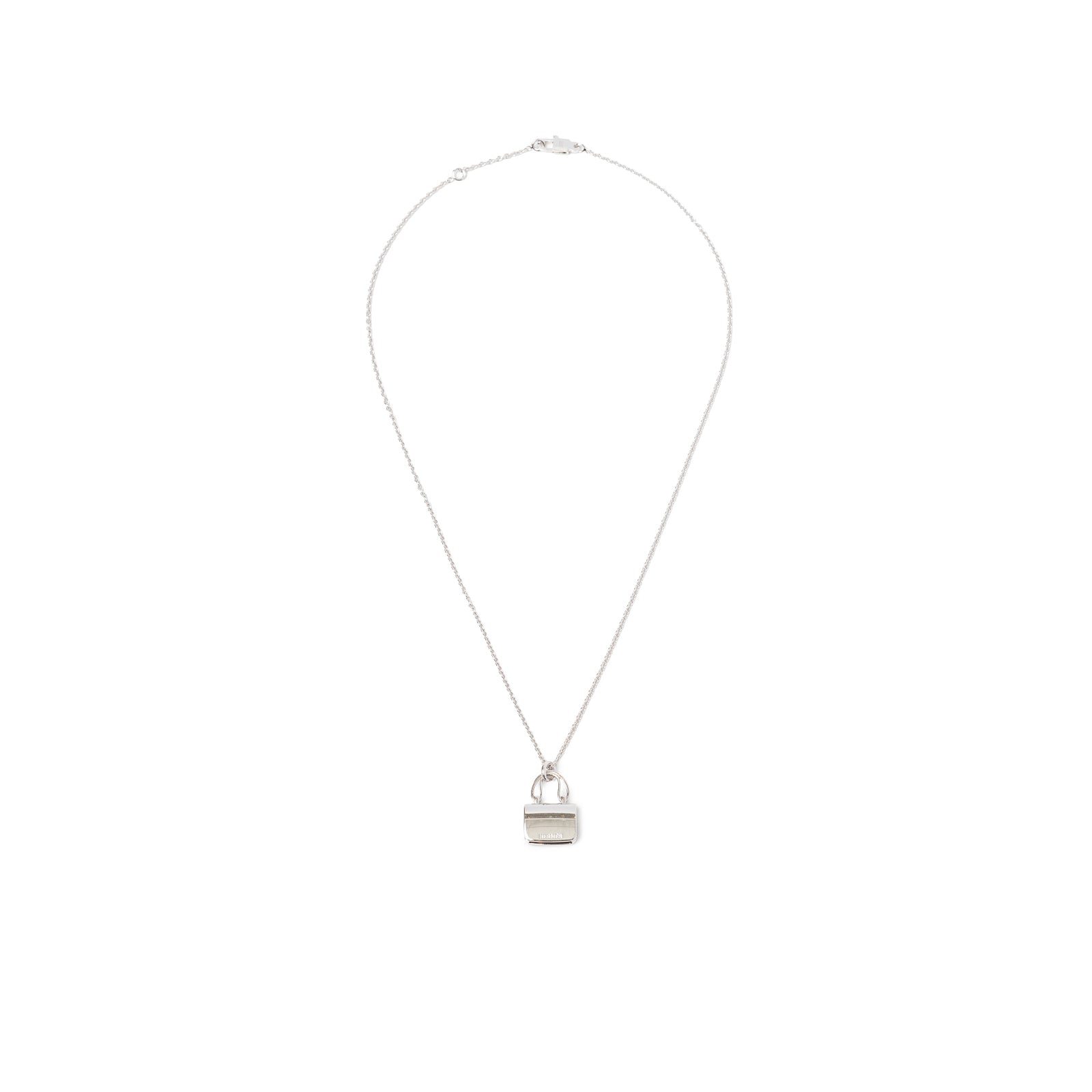 Back view of Hermès Constance Pendant 18K White Gold and Diamonds on delicate chain with clasp visible