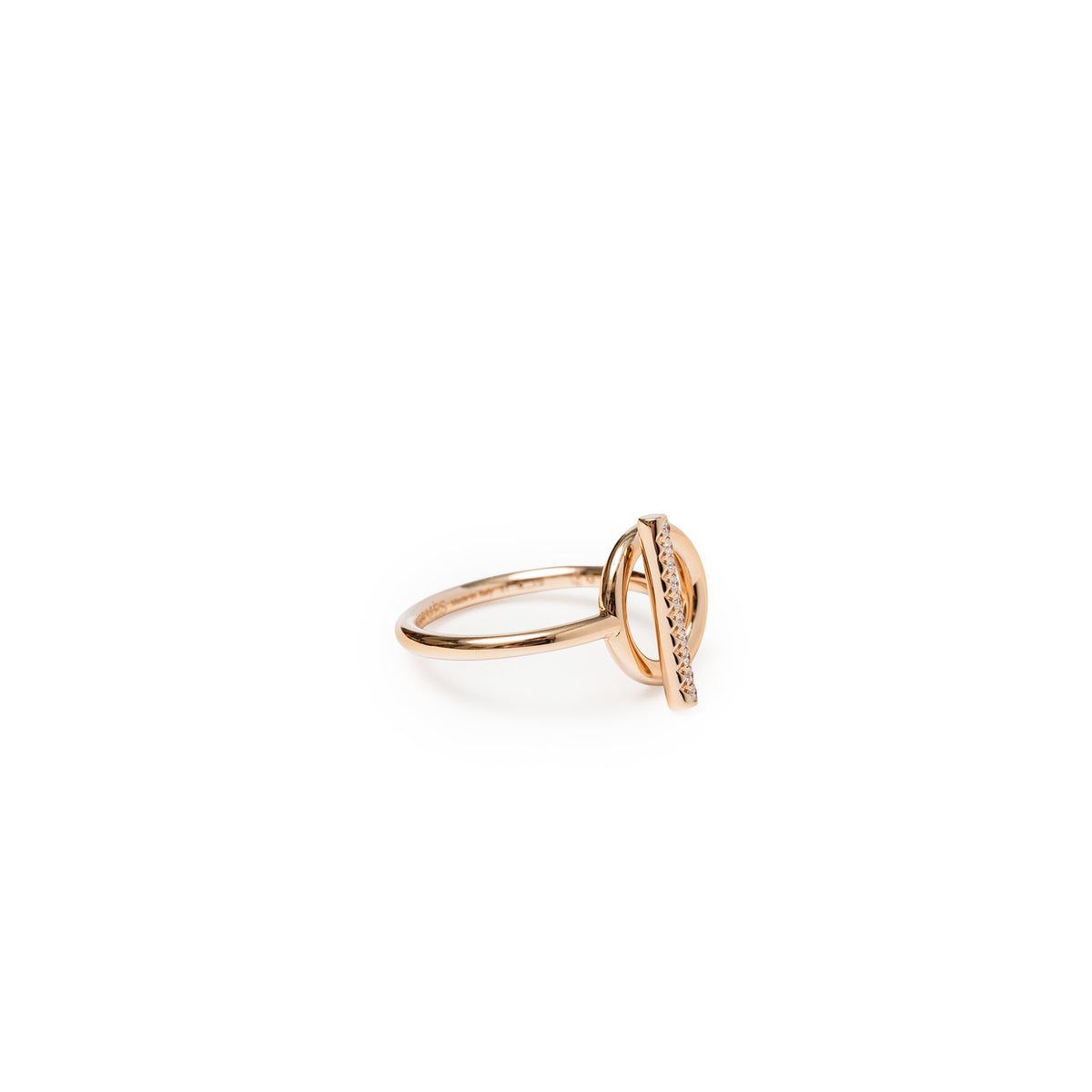 Hermès Echappee Ring Small Model 18K Rose Gold Diamonds side profile view