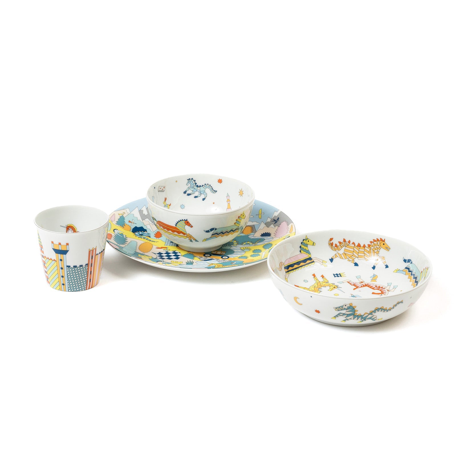 Hermès Epopee Set of 4; 2 Plate/1 Bowl/1 Cup Tableware Set