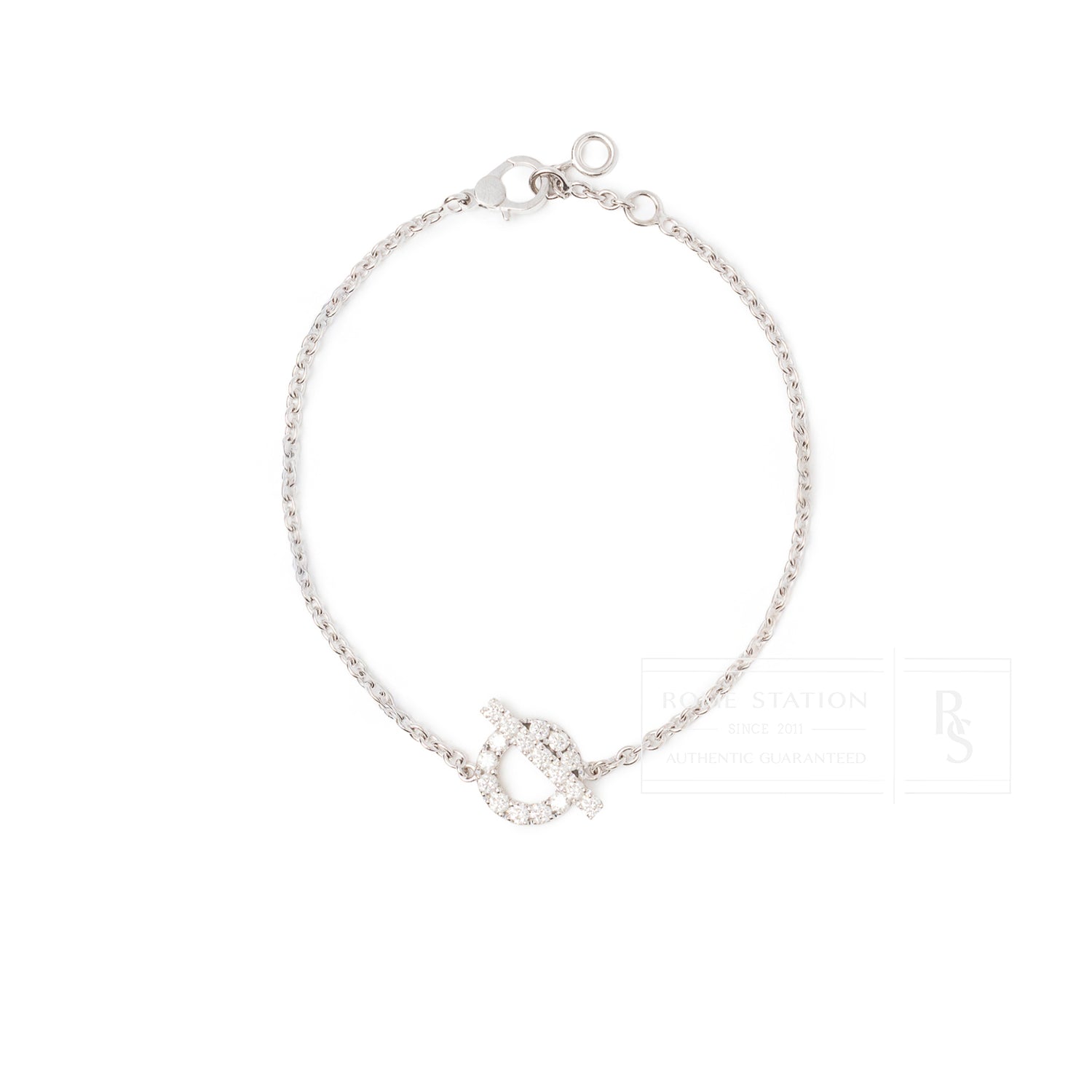 Hermès Finesse Bracelet Diamond and 18k White Gold featuring a delicate chain with a sparkling diamond-encrusted clasp centerpiece