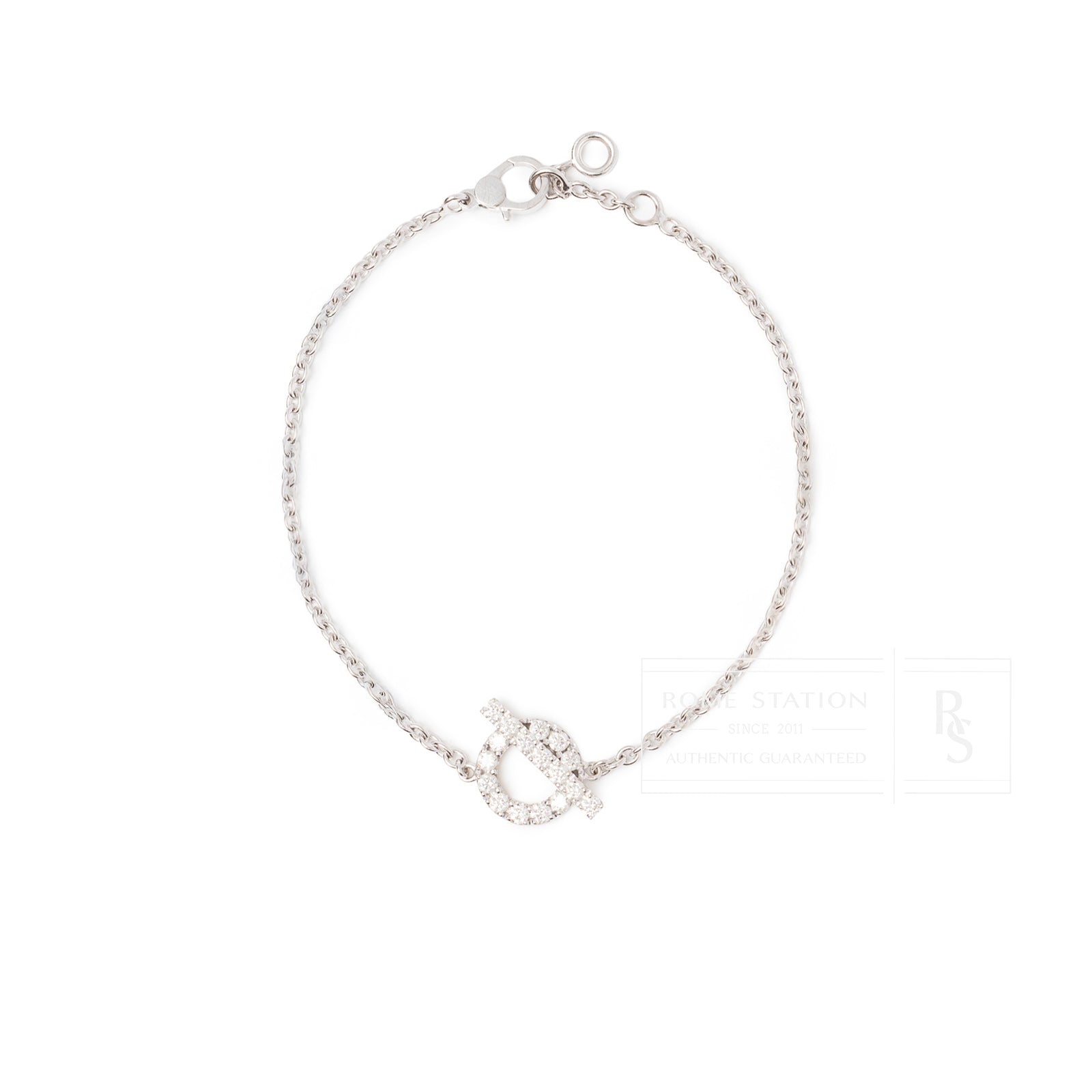 Hermès Finesse Bracelet Diamond and 18k White Gold featuring a delicate chain with a sparkling diamond-encrusted clasp centerpiece