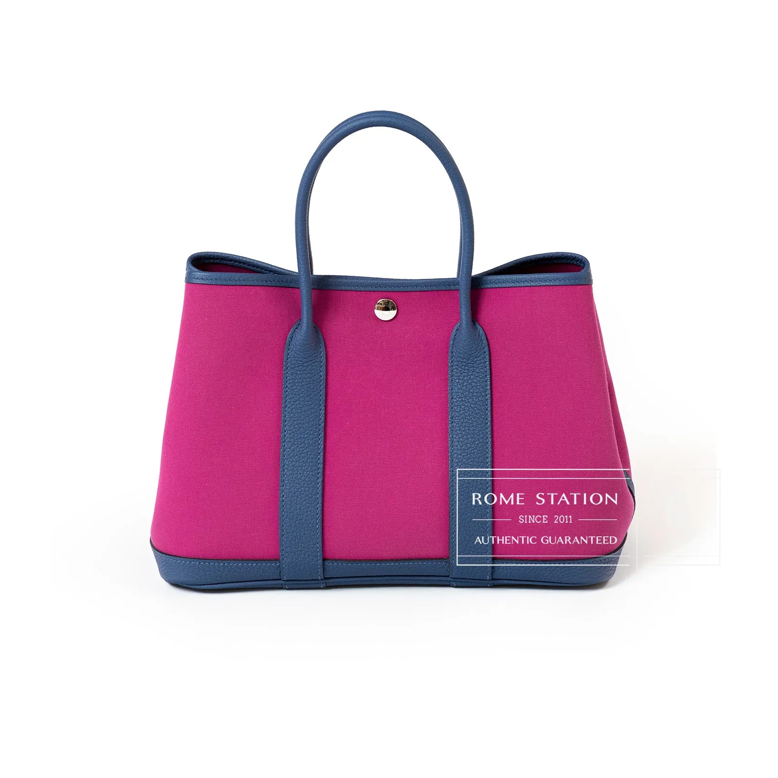 Hermès Garden Party 30 Magnolia/Bleu Brighton Canvas Palladium Hardware