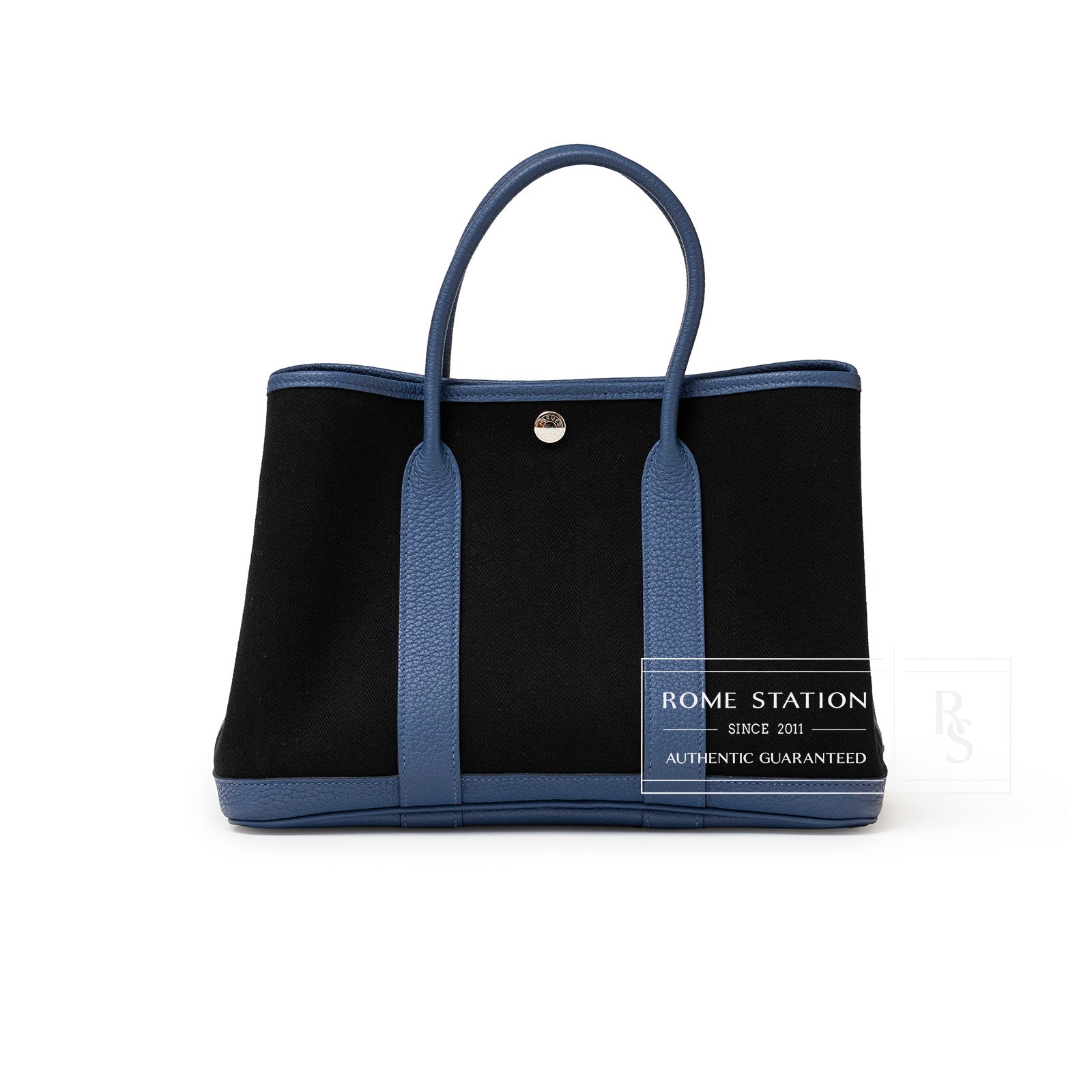 Hermès Garden Party 30 Tolie Black/Blue Brighton Palladium Hardware