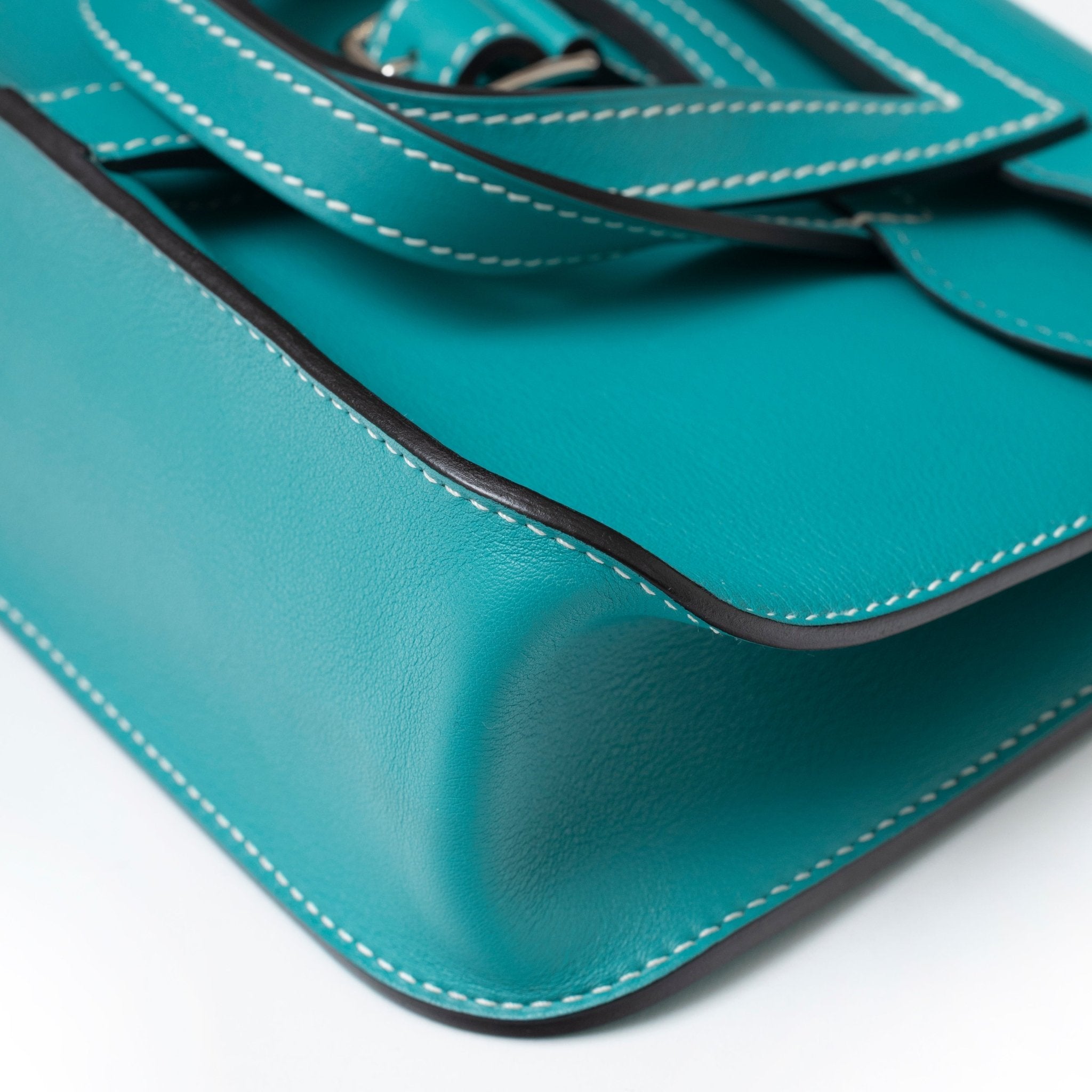 Hermès Halzan Mini Blue Paon Swift Palladium Hardware