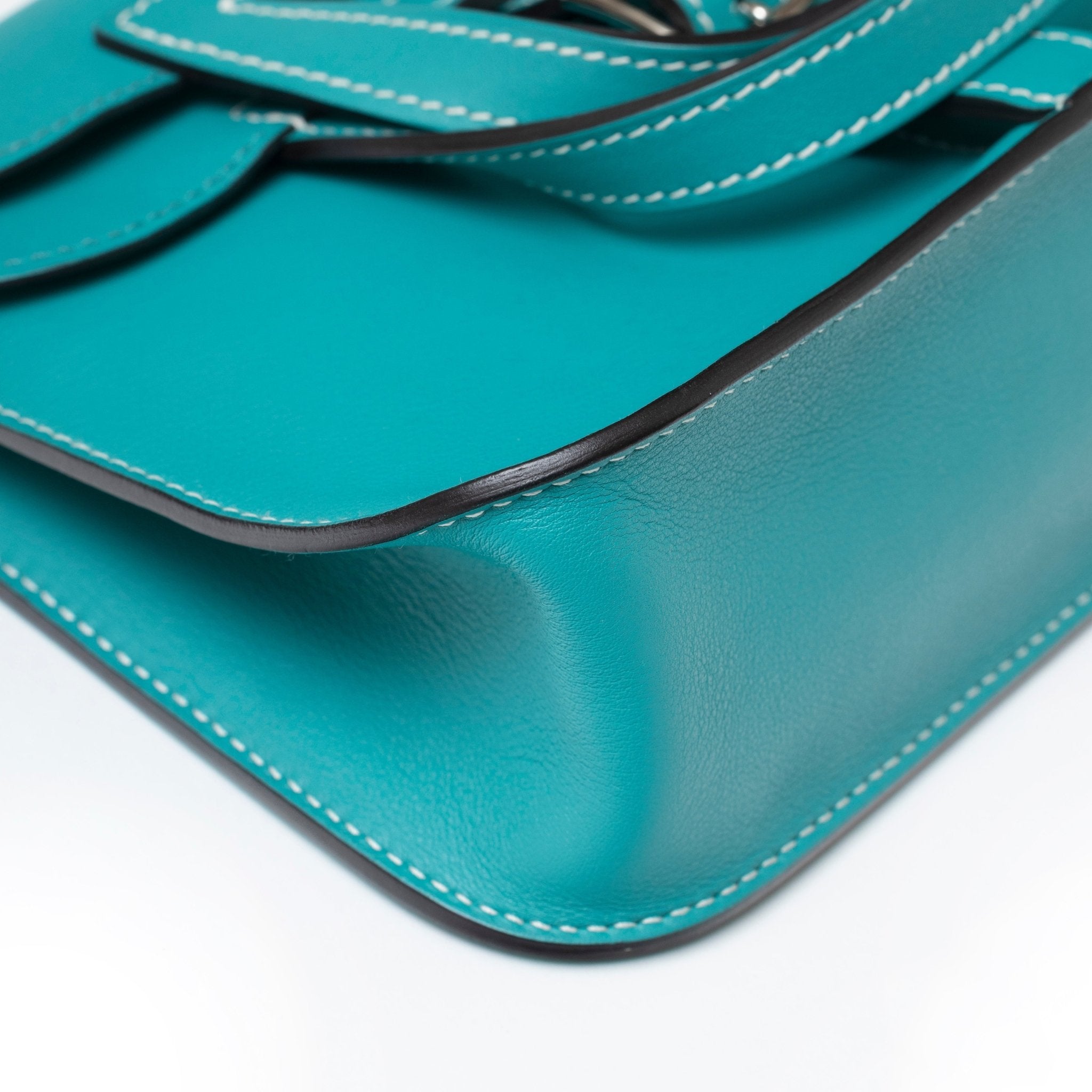Hermès Halzan Mini Blue Paon Swift Palladium Hardware