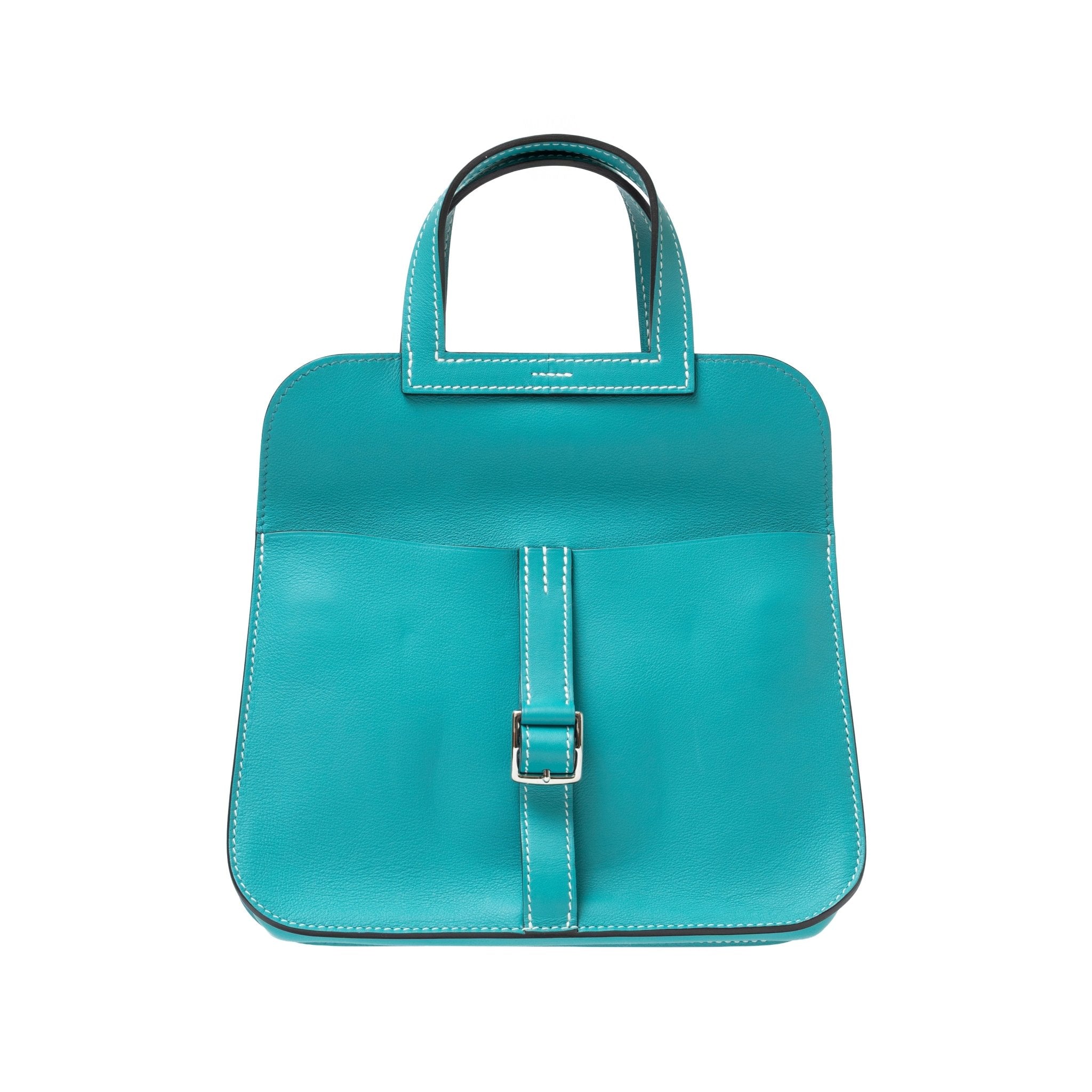 Hermès Halzan Mini Blue Paon Swift Palladium Hardware
