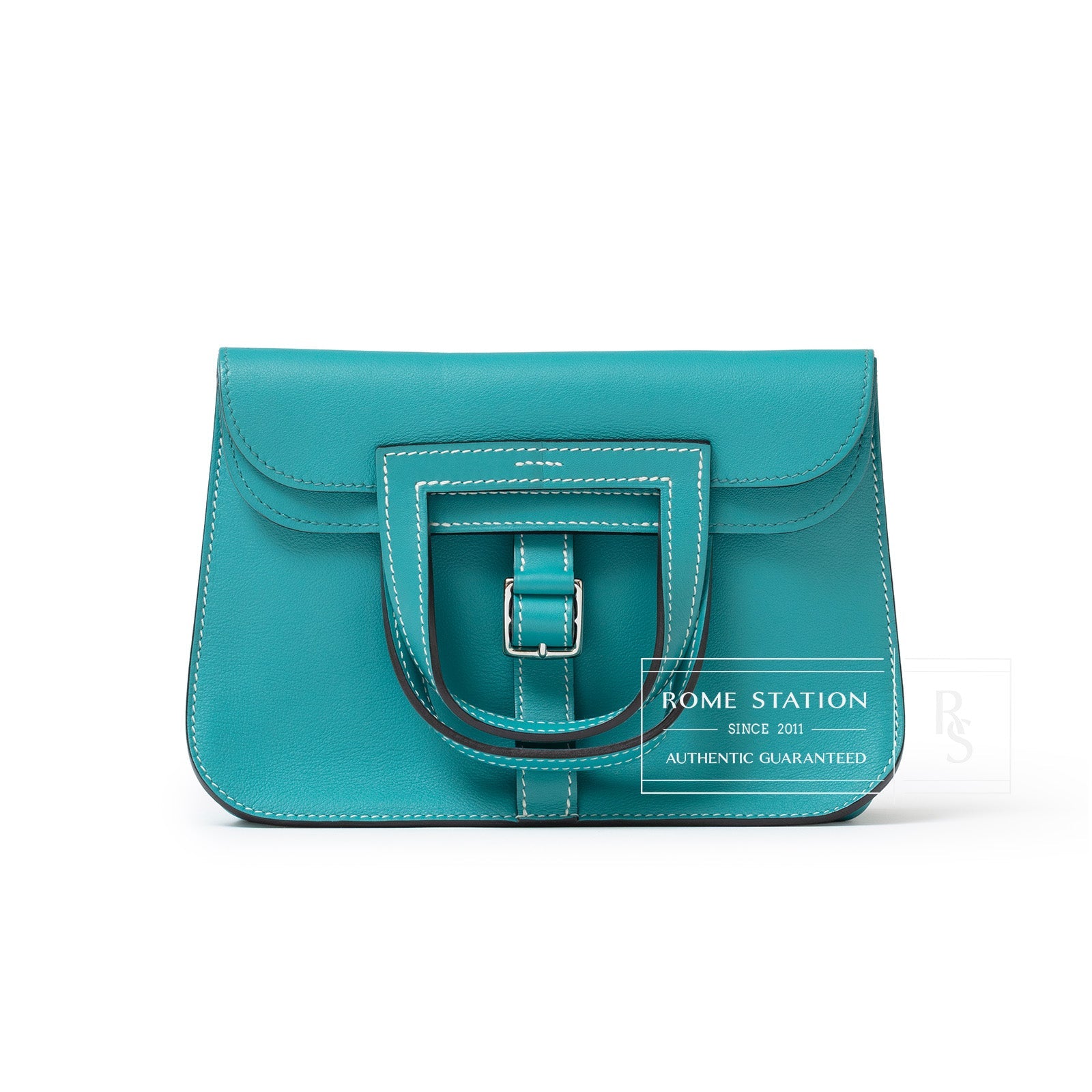 Hermès Halzan Mini Blue Paon Swift Palladium Hardware