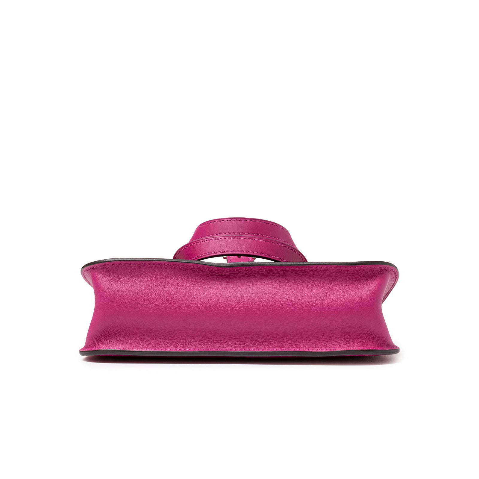 Bottom view of Hermès Halzan Mini Rose Pourpre Swift Palladium Hardware showing leather texture and base shape