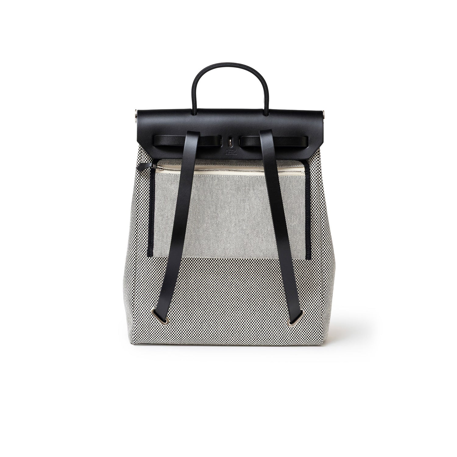 Hermès Herbag a Dos Backpack Ecru/Black Toile Palladium Hardware - Back