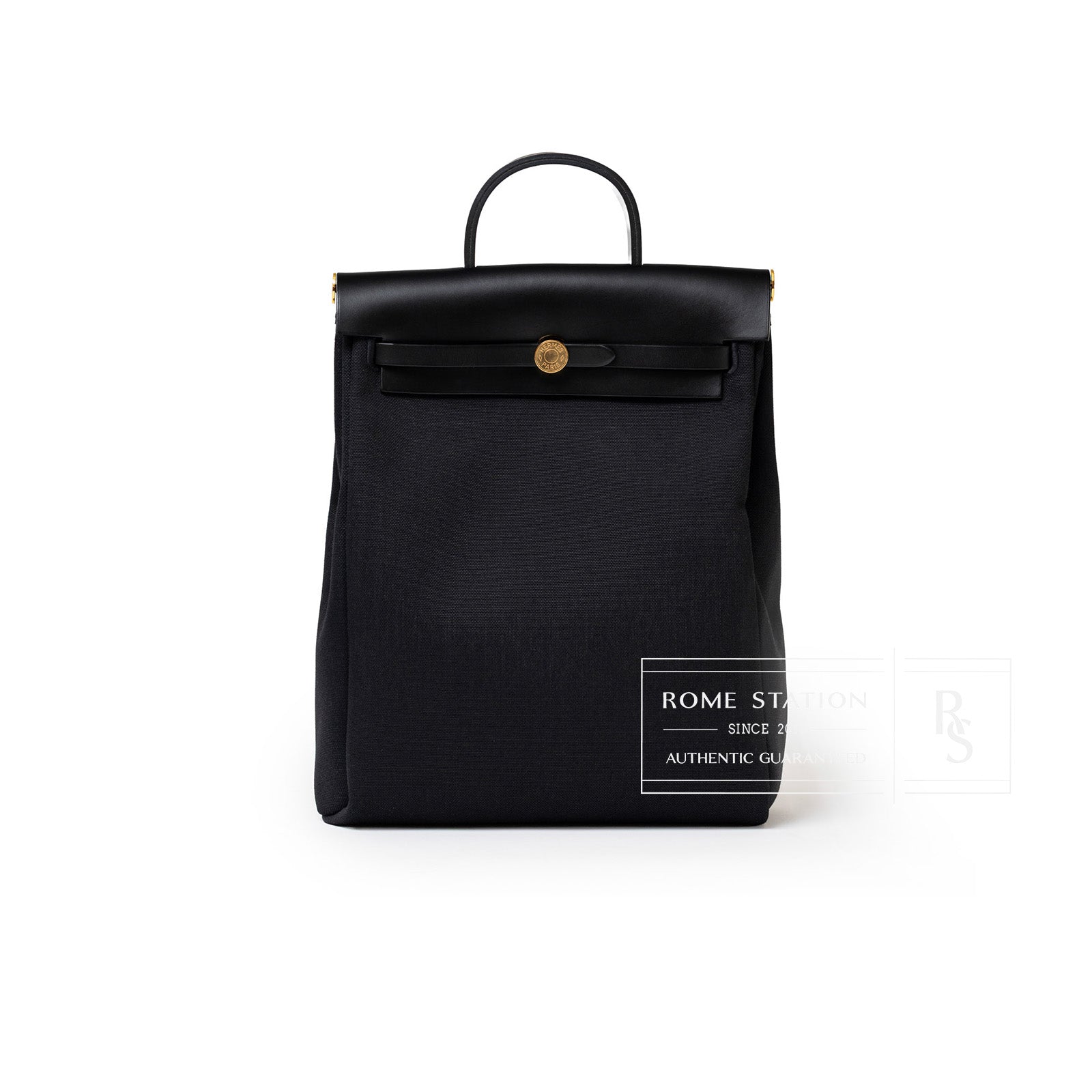 Hermès Herbag Backpack Black Toile Gold Hardware - Front