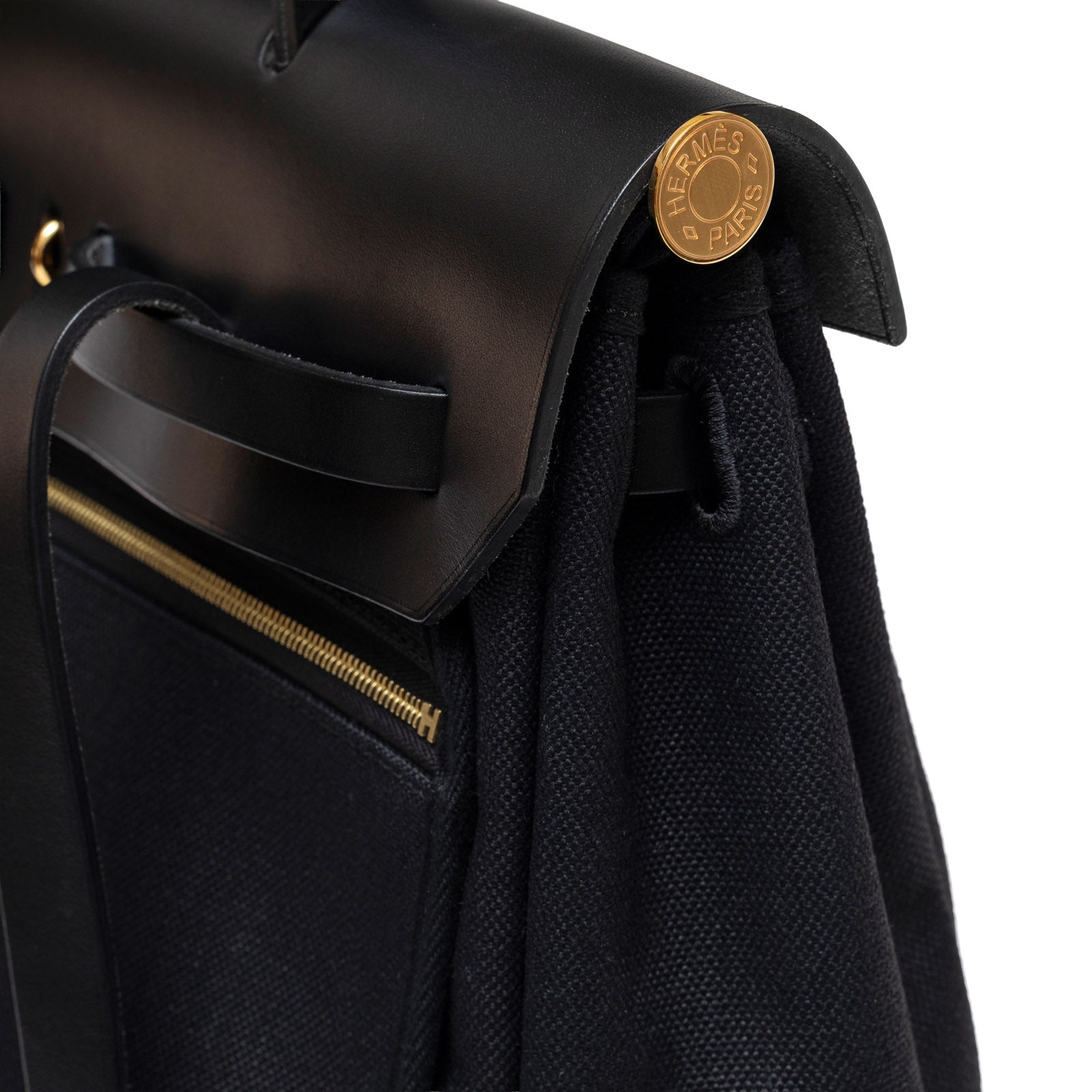 Hermès Herbag Backpack Black Toile Gold Hardware - Detail