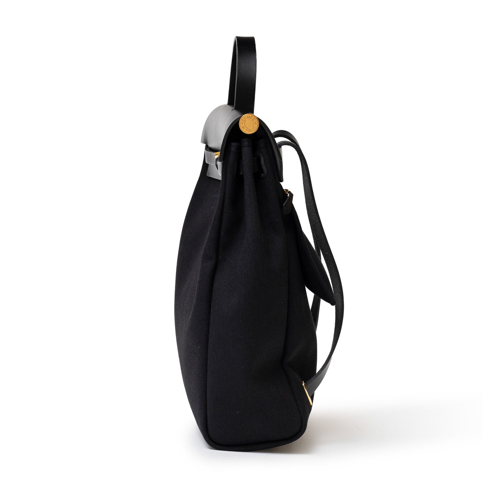 Hermès Herbag Backpack Black Toile Gold Hardware - Side Right
