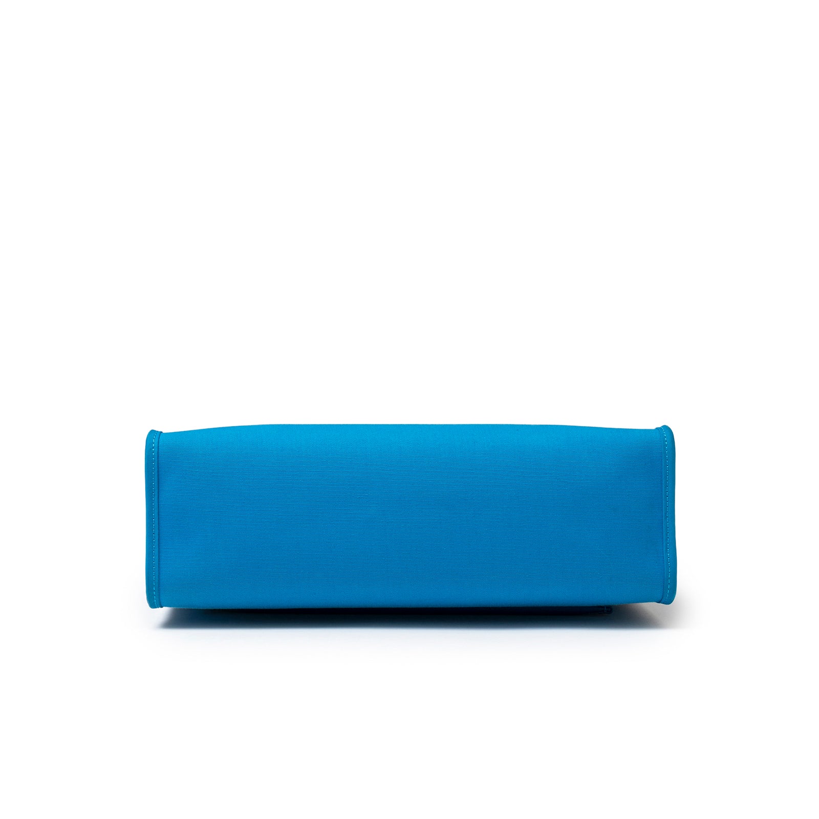 Bottom view of Hermès Herbag Zip PM 31 Blue Vache Hunter Palladium Hardware showing smooth base shape and stitching
