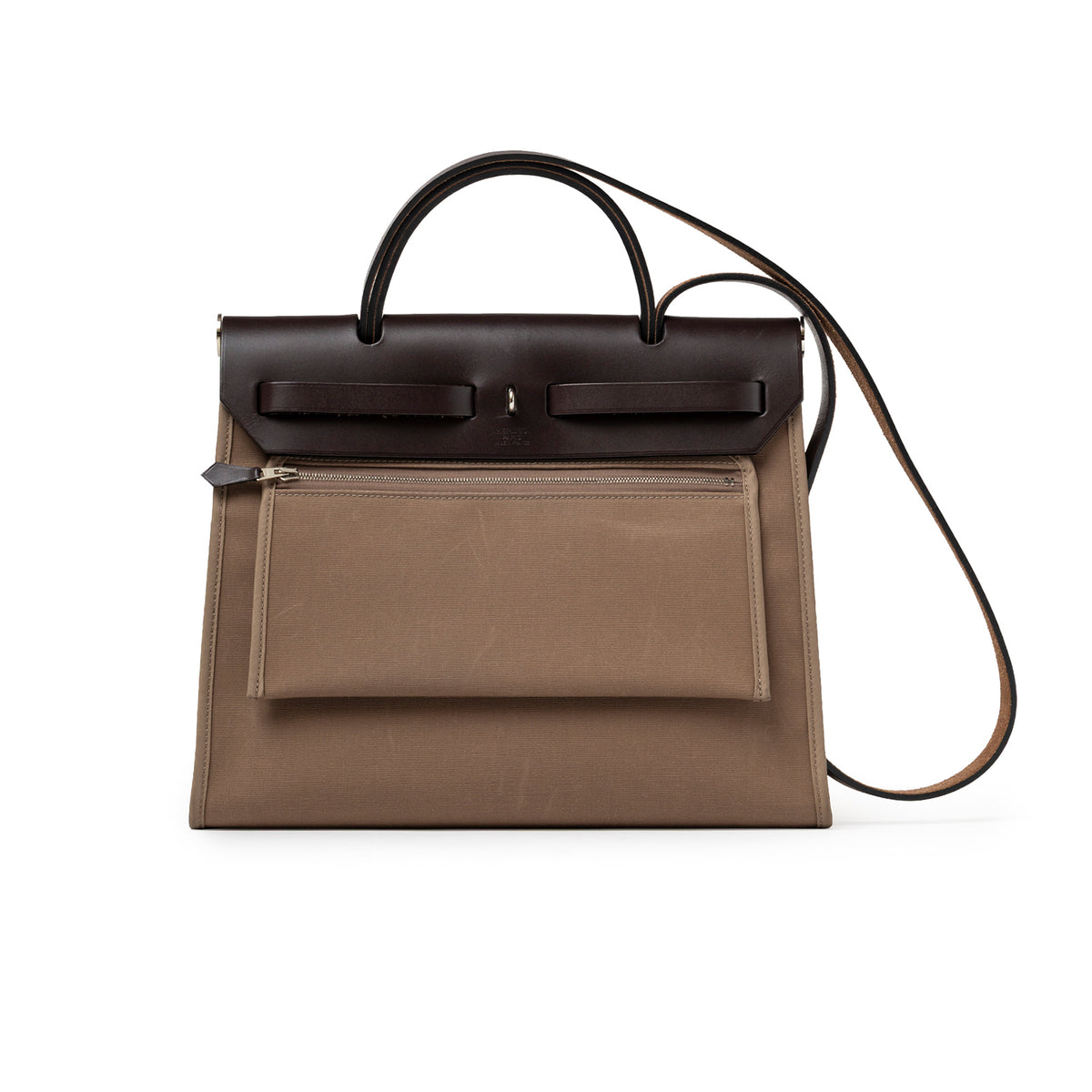 Hermès Herbag Zip PM 31 Etoupe Ebene Toile H Vache Hunter Palladium Hardware back view