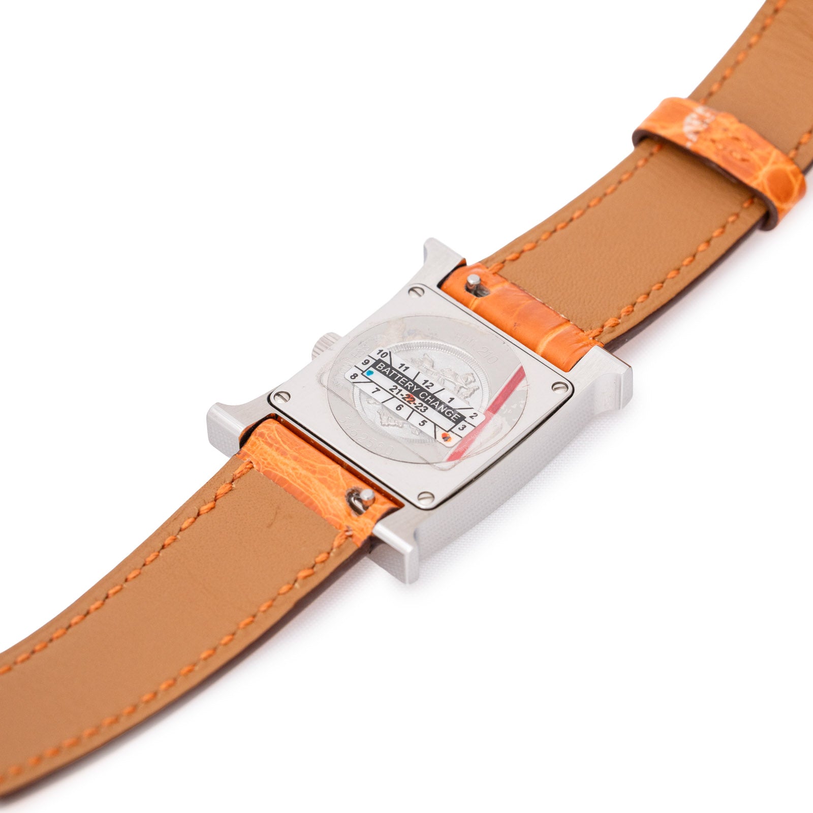 Hermès Heure H Watch 21mm Pearl Steel Orange Shiny Alligator + 2