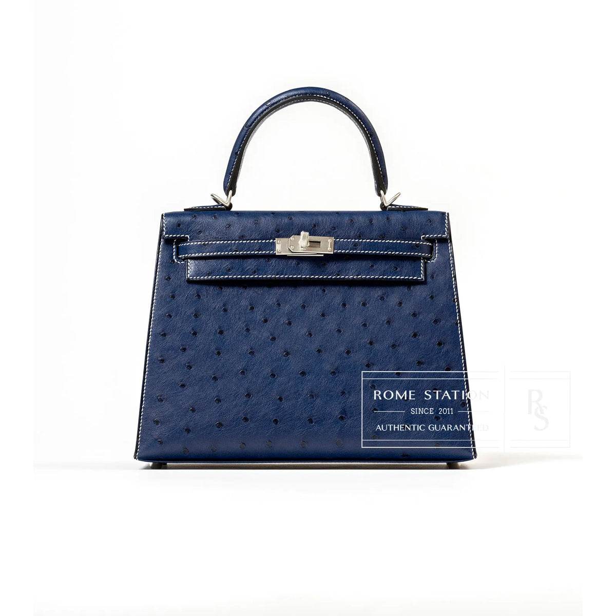 Hermès Special Order HSS Horseshoe Kelly 25 Sellier Ostrich Blue