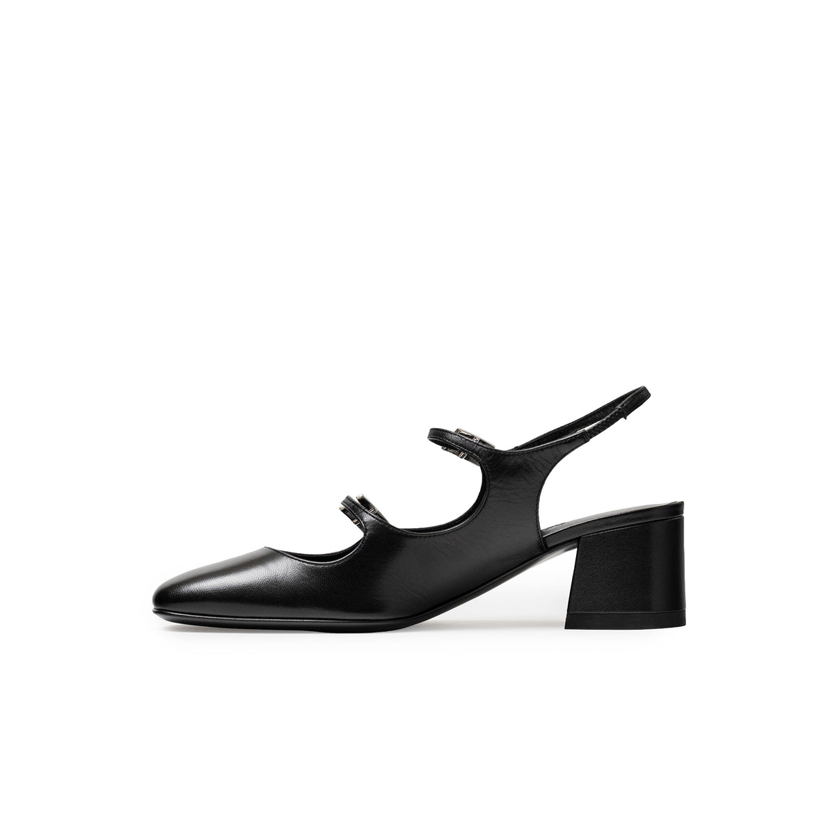 Hermès Jackie 50 Slingback Pump Black Goatskin side view with pointed toe and block heel