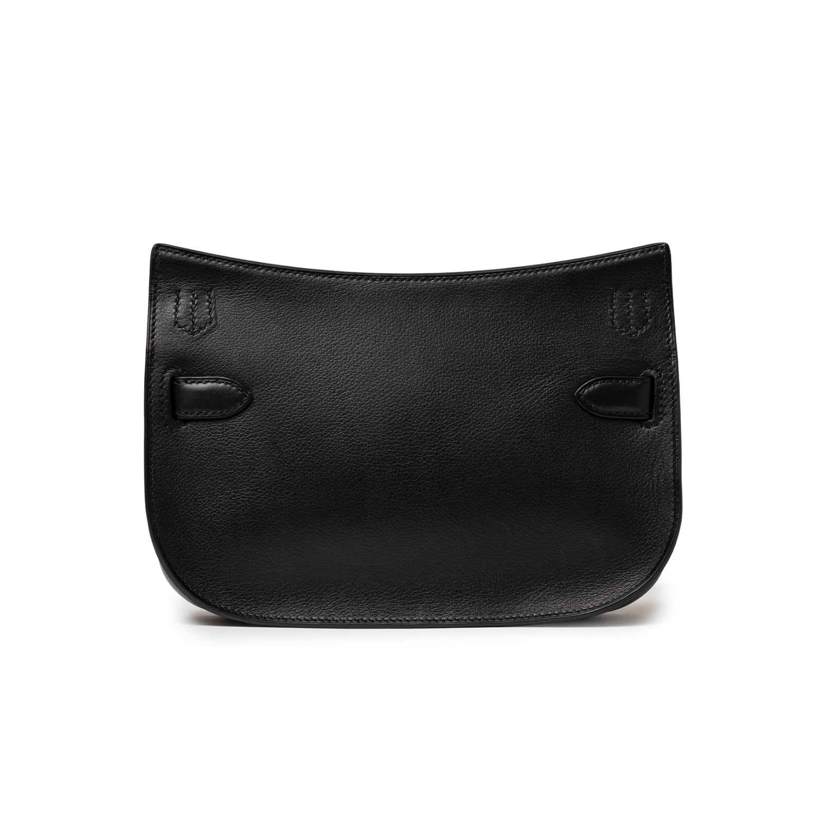 Back view of Hermès Jypsiere Mini Black Evergrain Gold Hardware showing smooth textured leather panel
