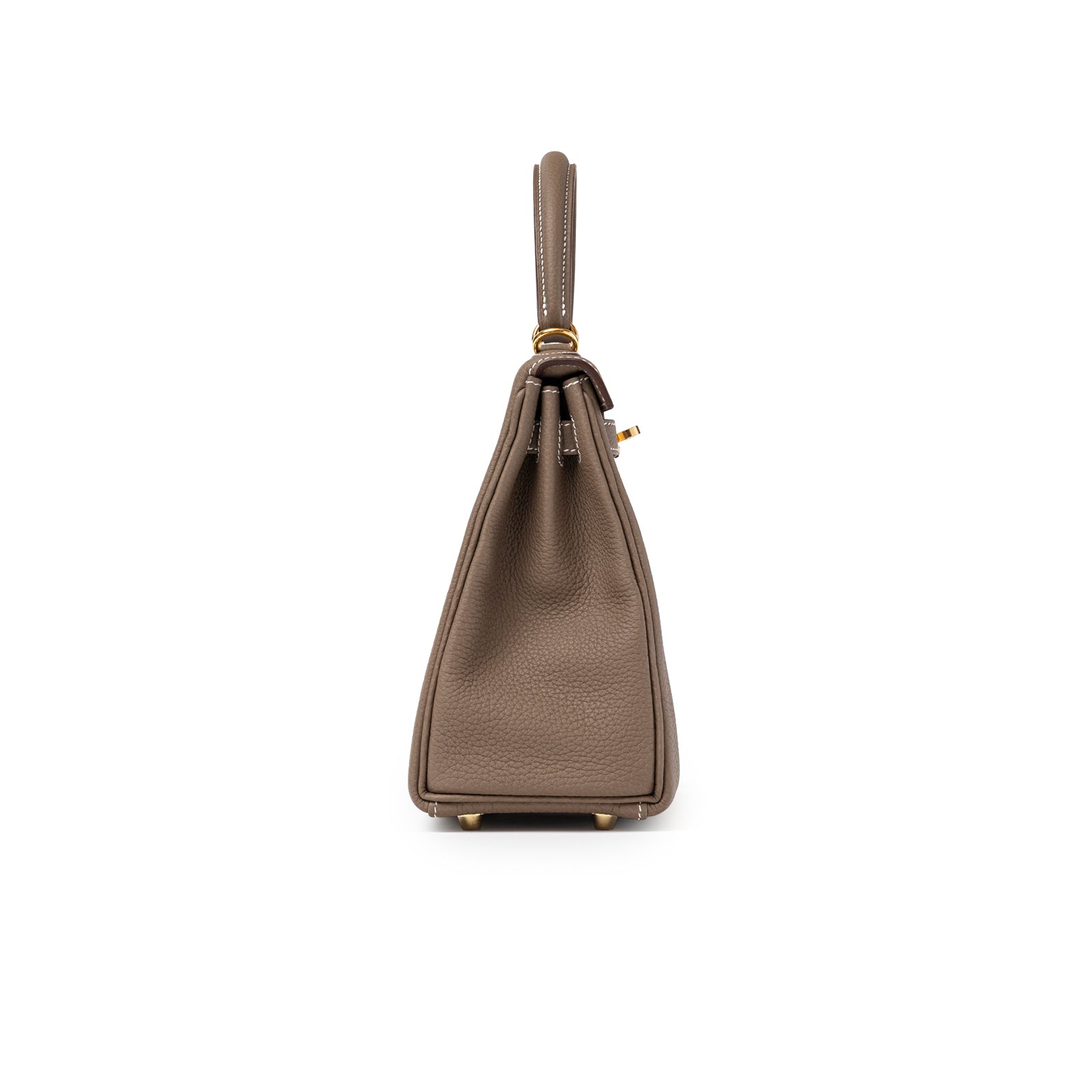 Hermès Kelly 25 Retourne Etoupe Togo Gold Hardware side profile with gold feet