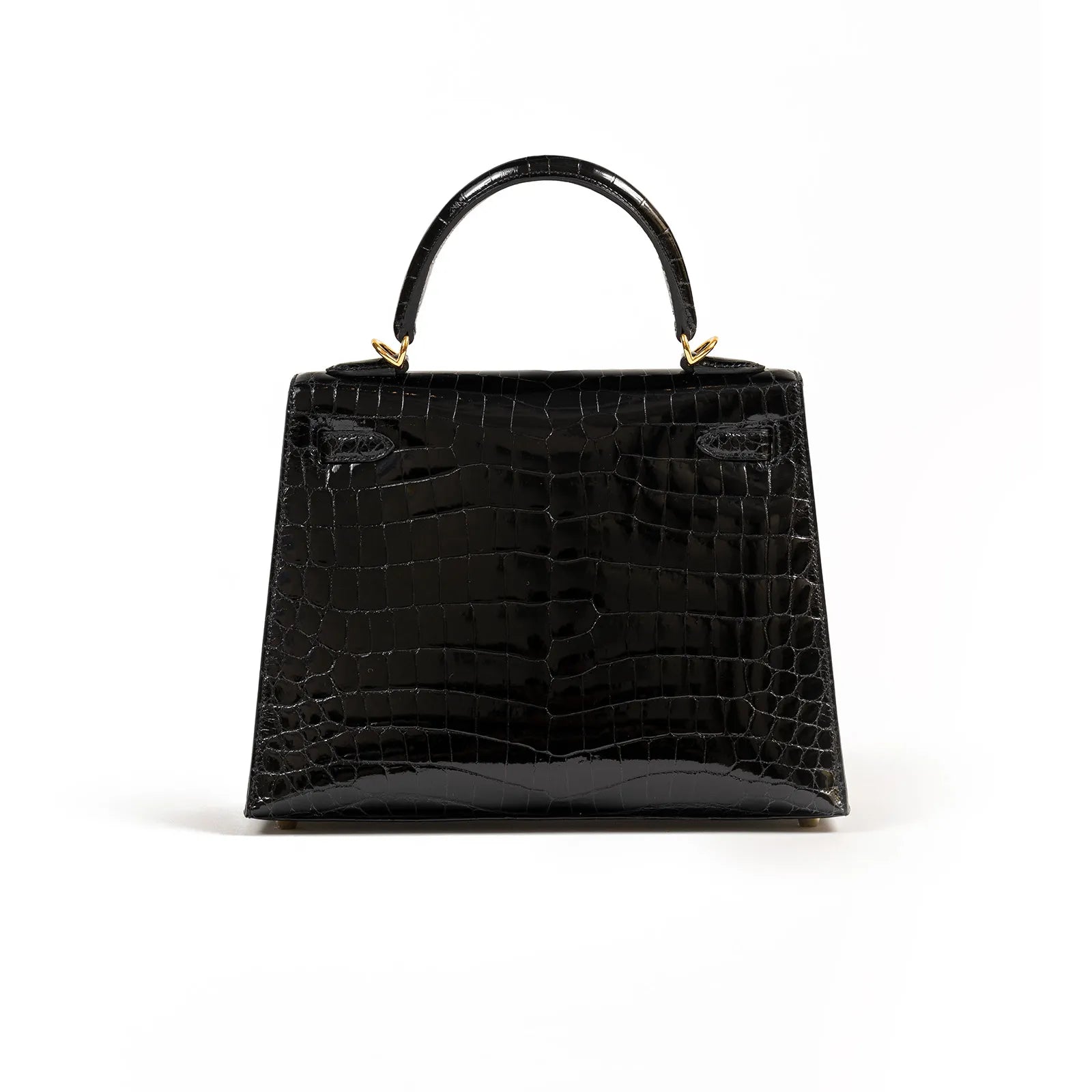 Hermès Kelly 25 Sellier Black Shiny Niloticus Crocodile Gold Hardware
