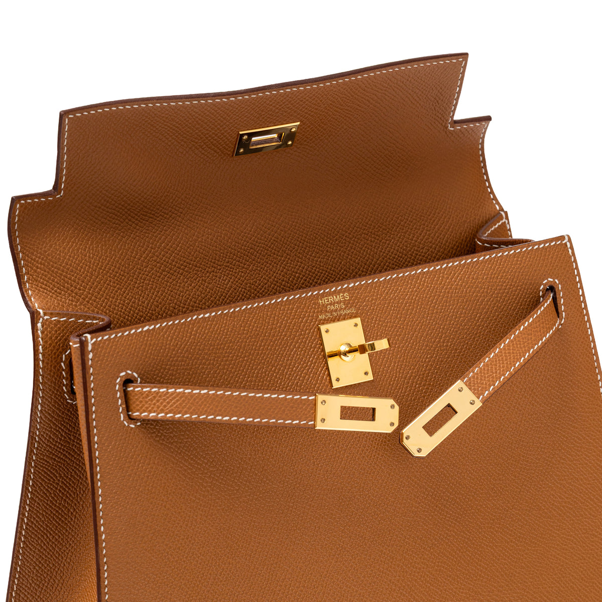 Hermès Kelly 25 Sellier Gold Epsom Gold Hardware open view detail