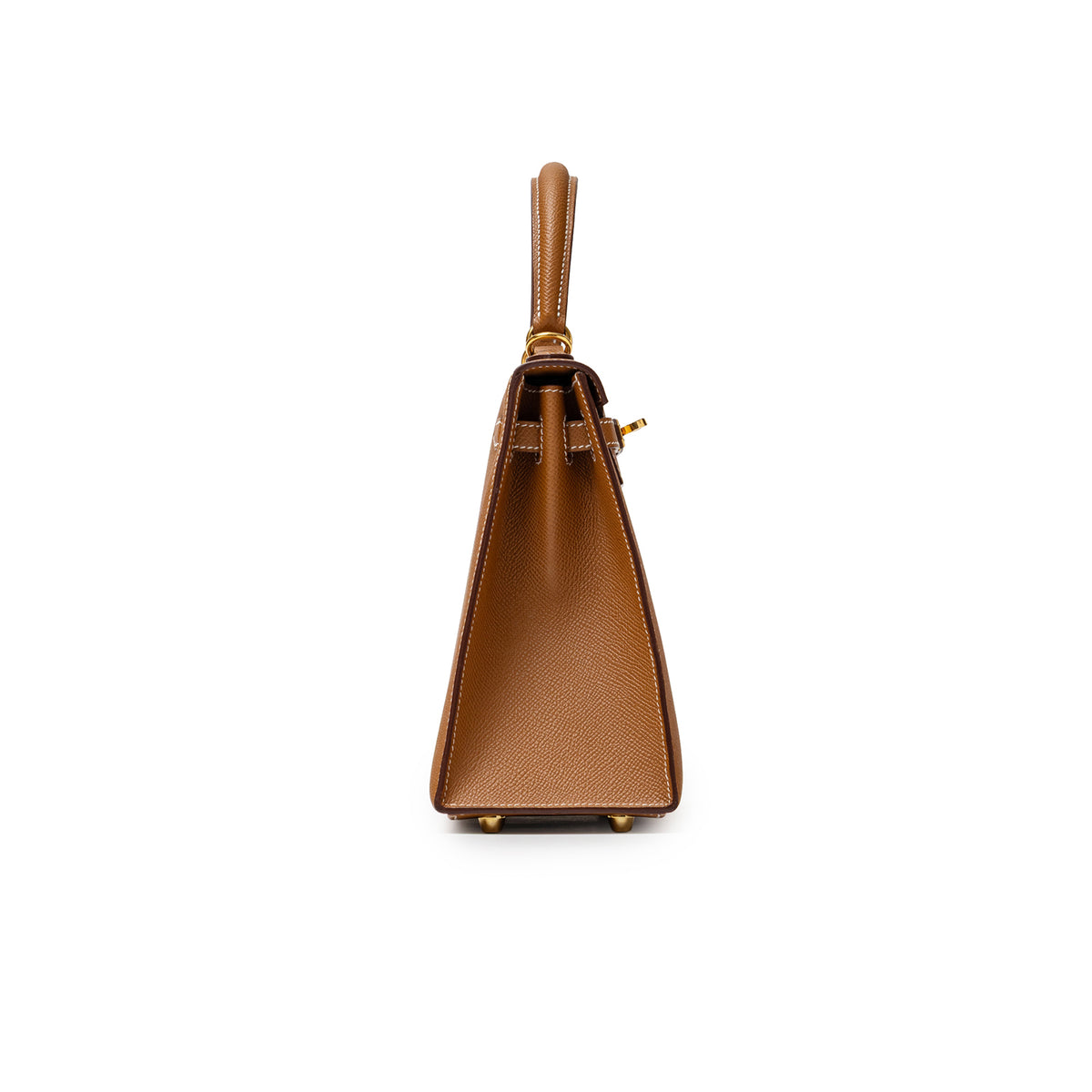Hermès Kelly 25 Sellier Gold Epsom Gold Hardware side profile with structured gusset