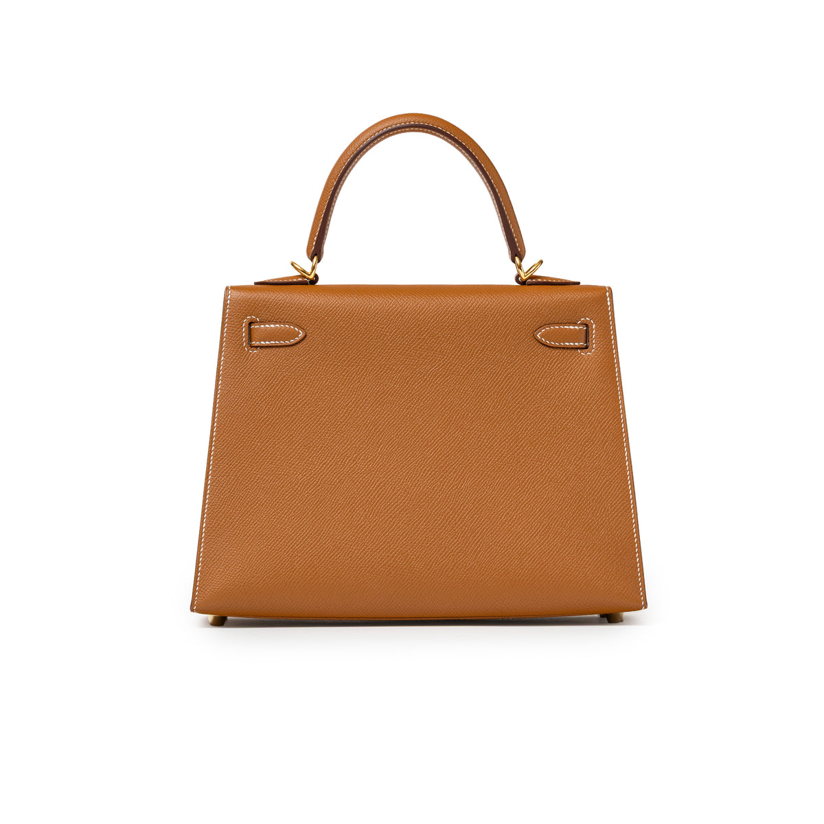 Hermès Kelly 25 Sellier Gold Epsom Gold Hardware rear view with top handle and feet