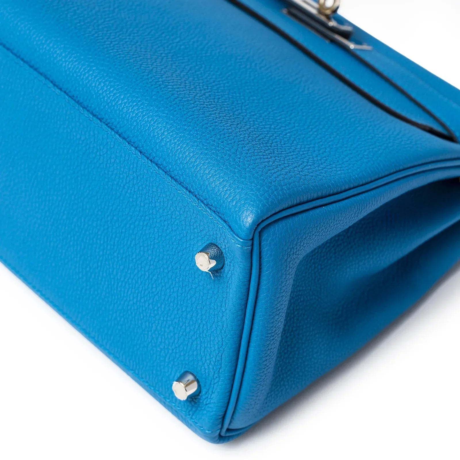 Shop Hermès Kelly 28 Blue Zanzibar Togo & Palladium Finish