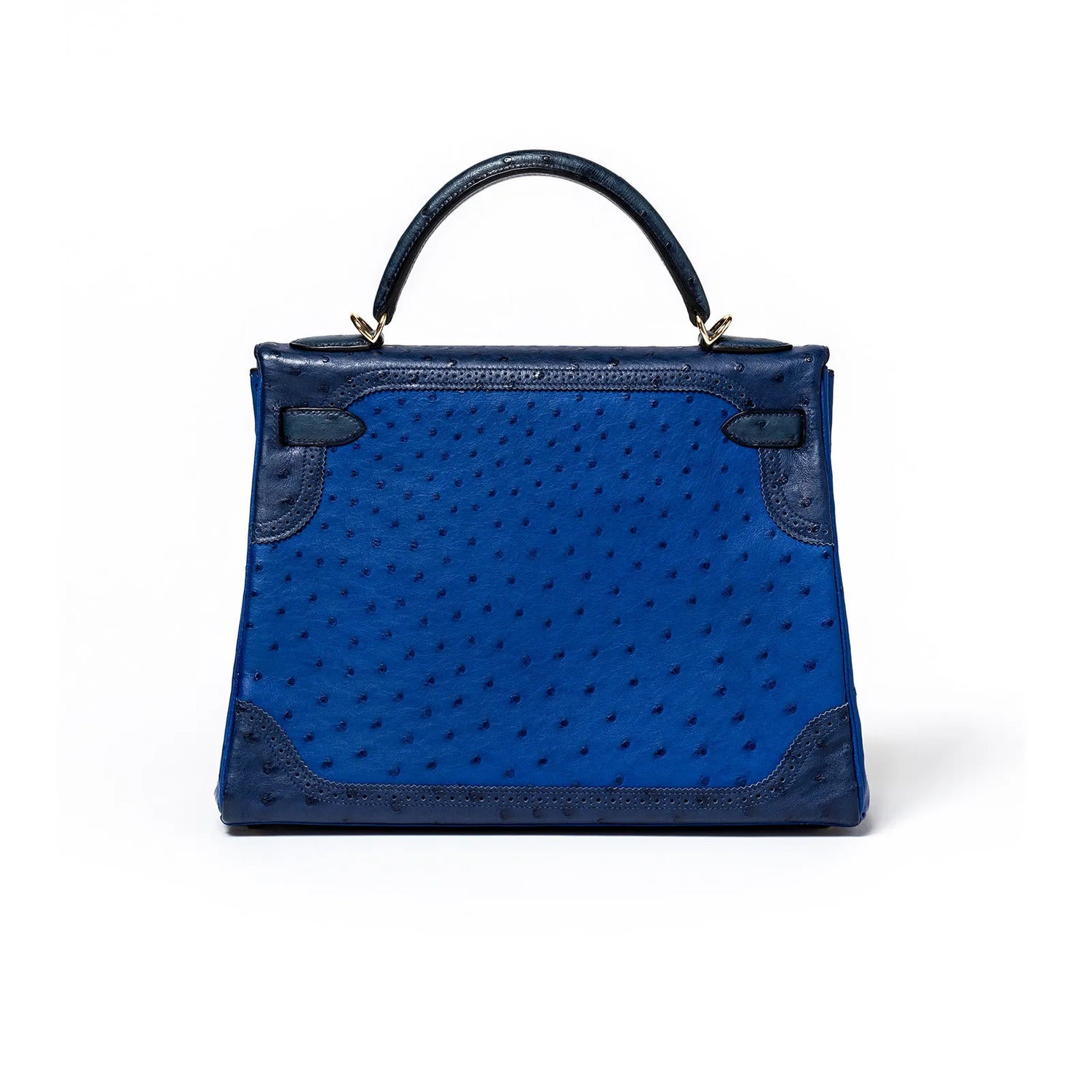 Hermès Kelly 32 Ghillies Blue Sapphire/Blue Iris/Blue Thalassa Ostrich Permabrass Hardware